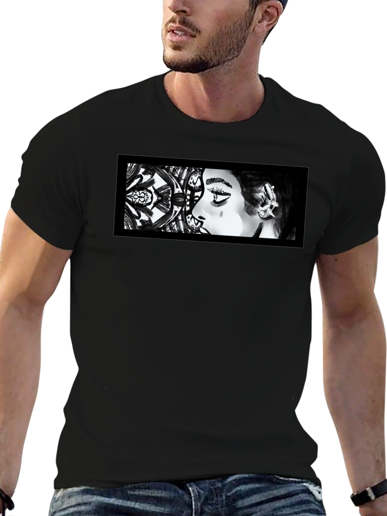 Abstract Woman Graphic Black T-Shirt