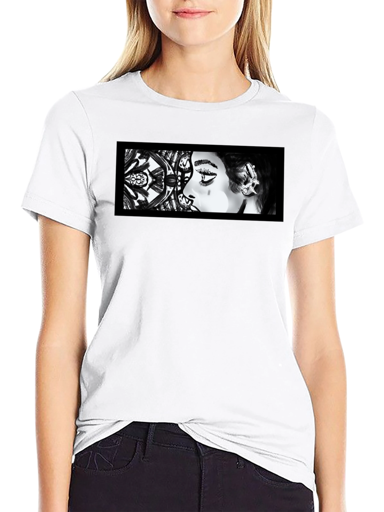 Abstract Woman Graphic Black T-Shirt