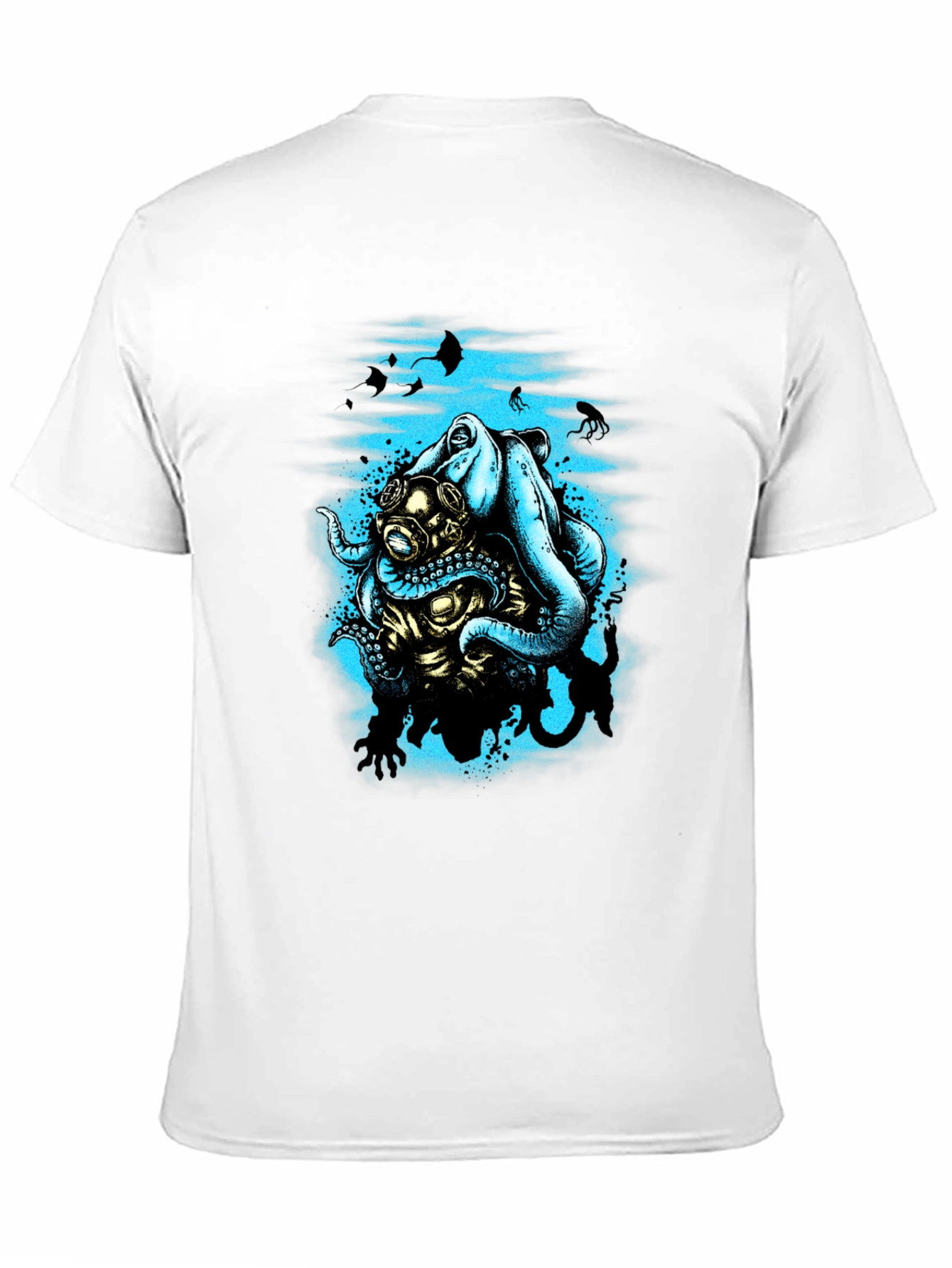 Octopus Diver Graphic T-Shirt - Black Cotton Tee