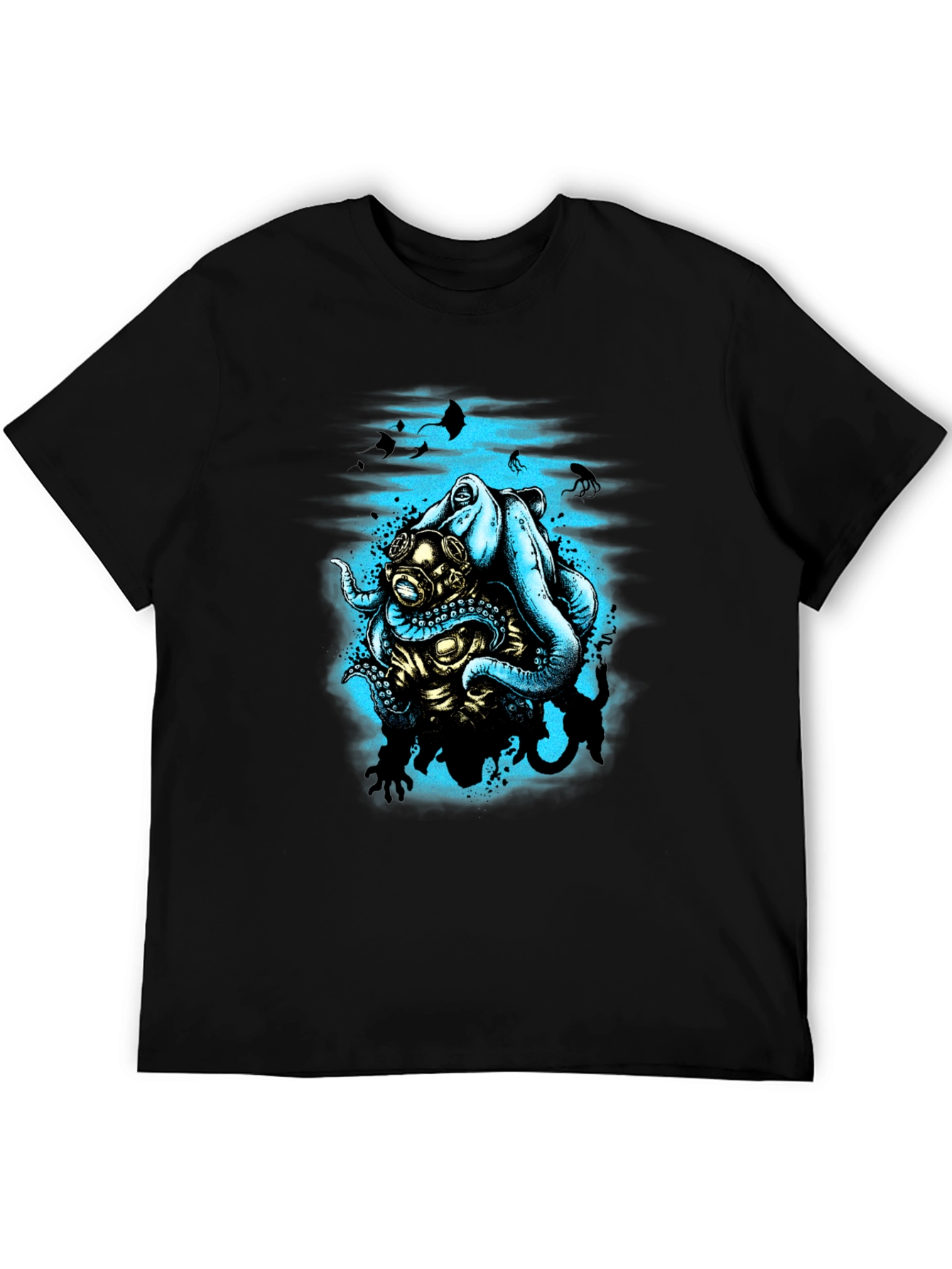 Octopus Diver Graphic T-Shirt - Black Cotton Tee