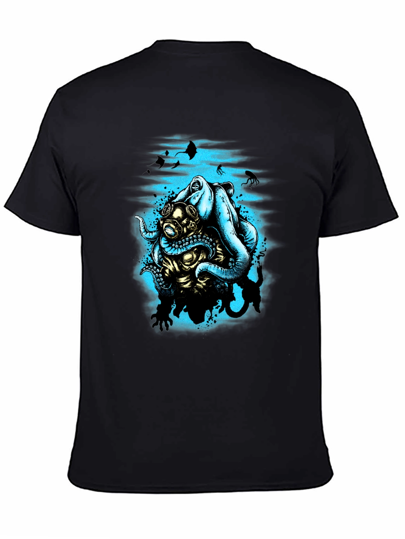 Octopus Diver Graphic T-Shirt - Black Cotton Tee