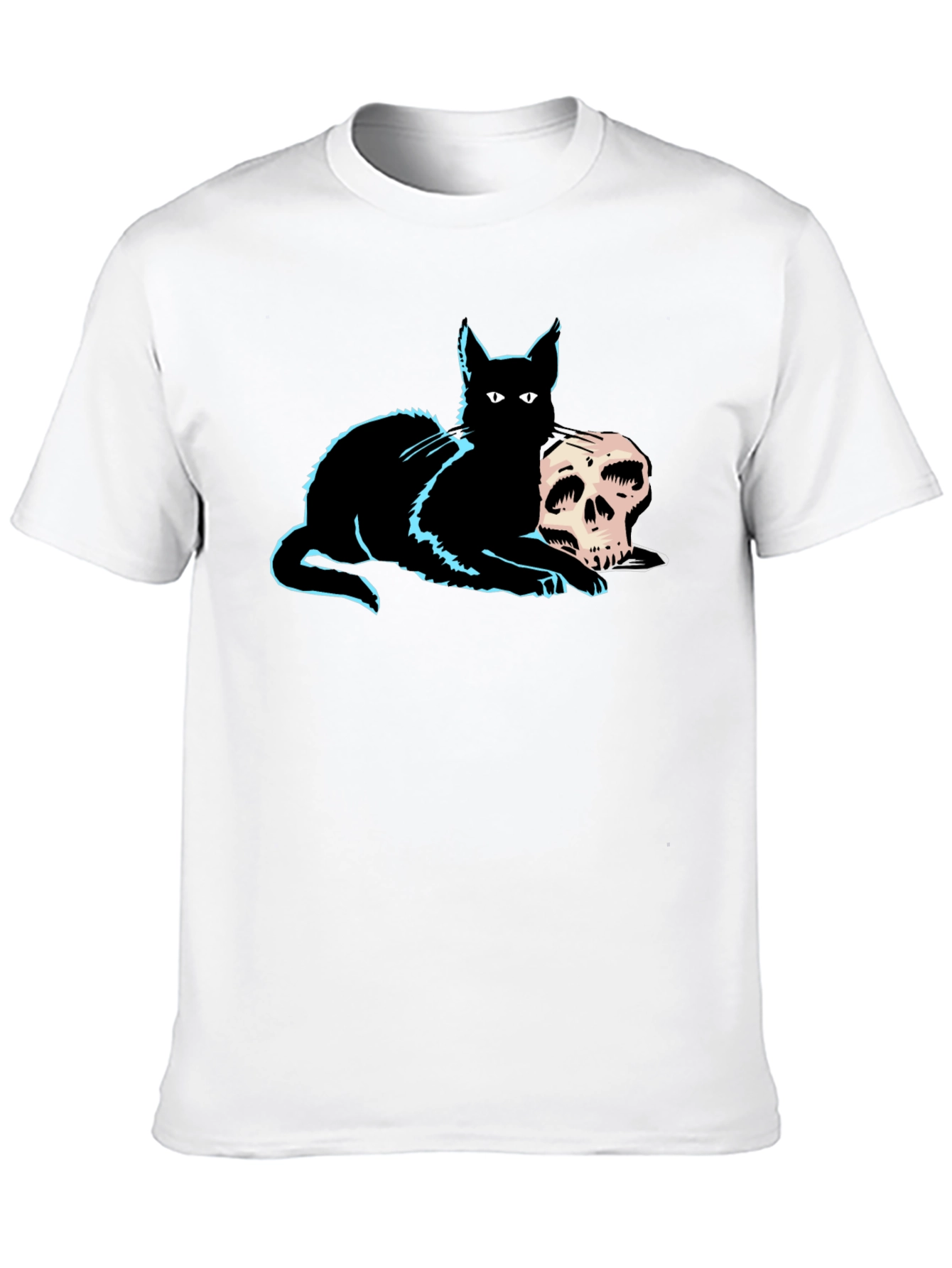 Cat & Skull Graphic Tee - Gothic Style