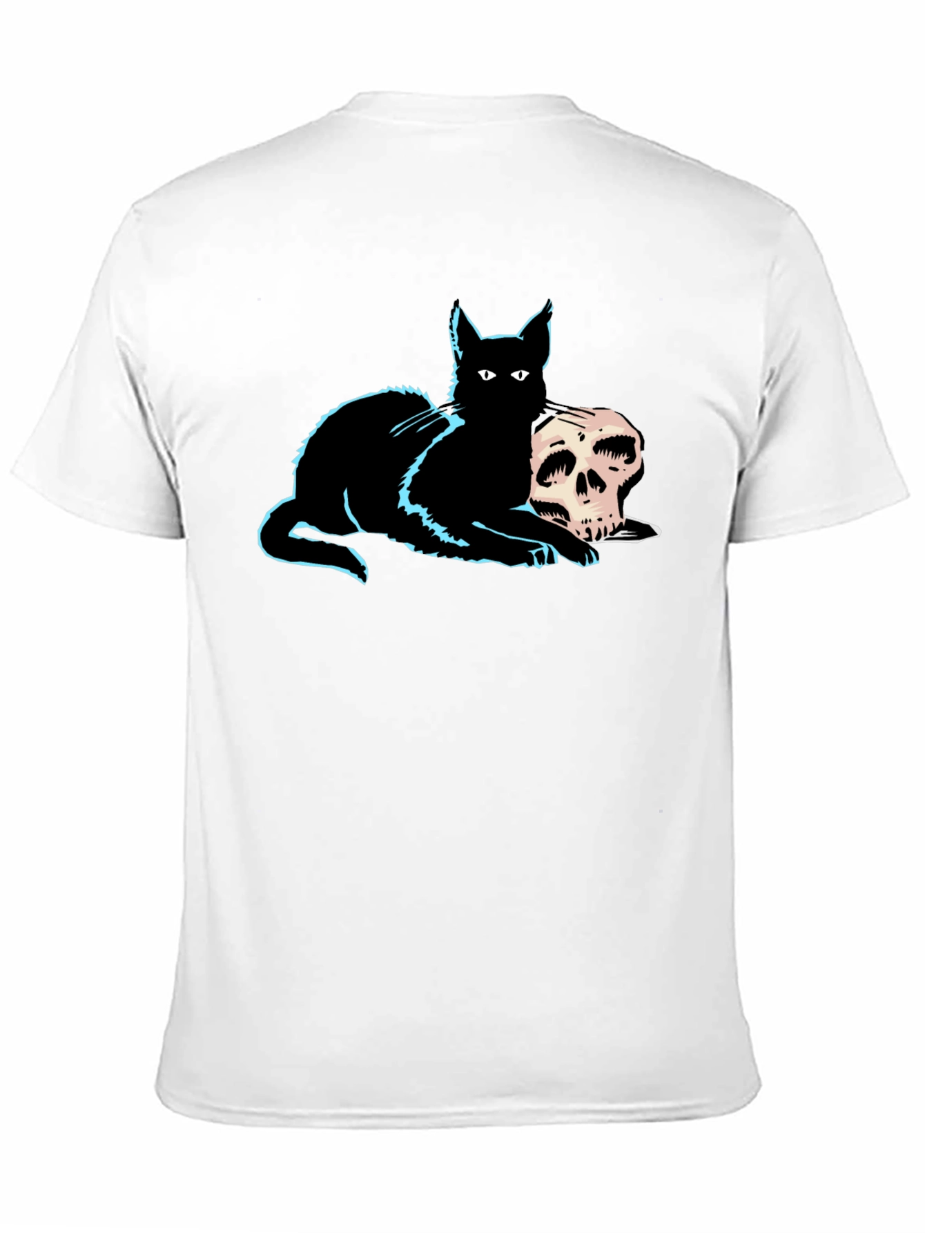 Cat & Skull Graphic Tee - Gothic Style