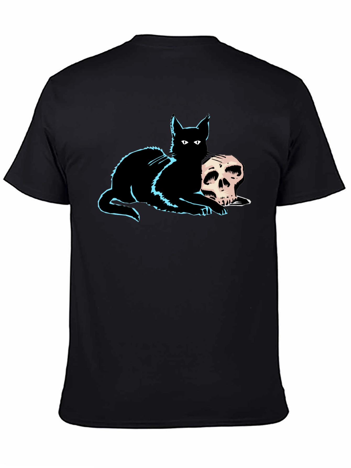 Cat & Skull Graphic Tee - Gothic Style