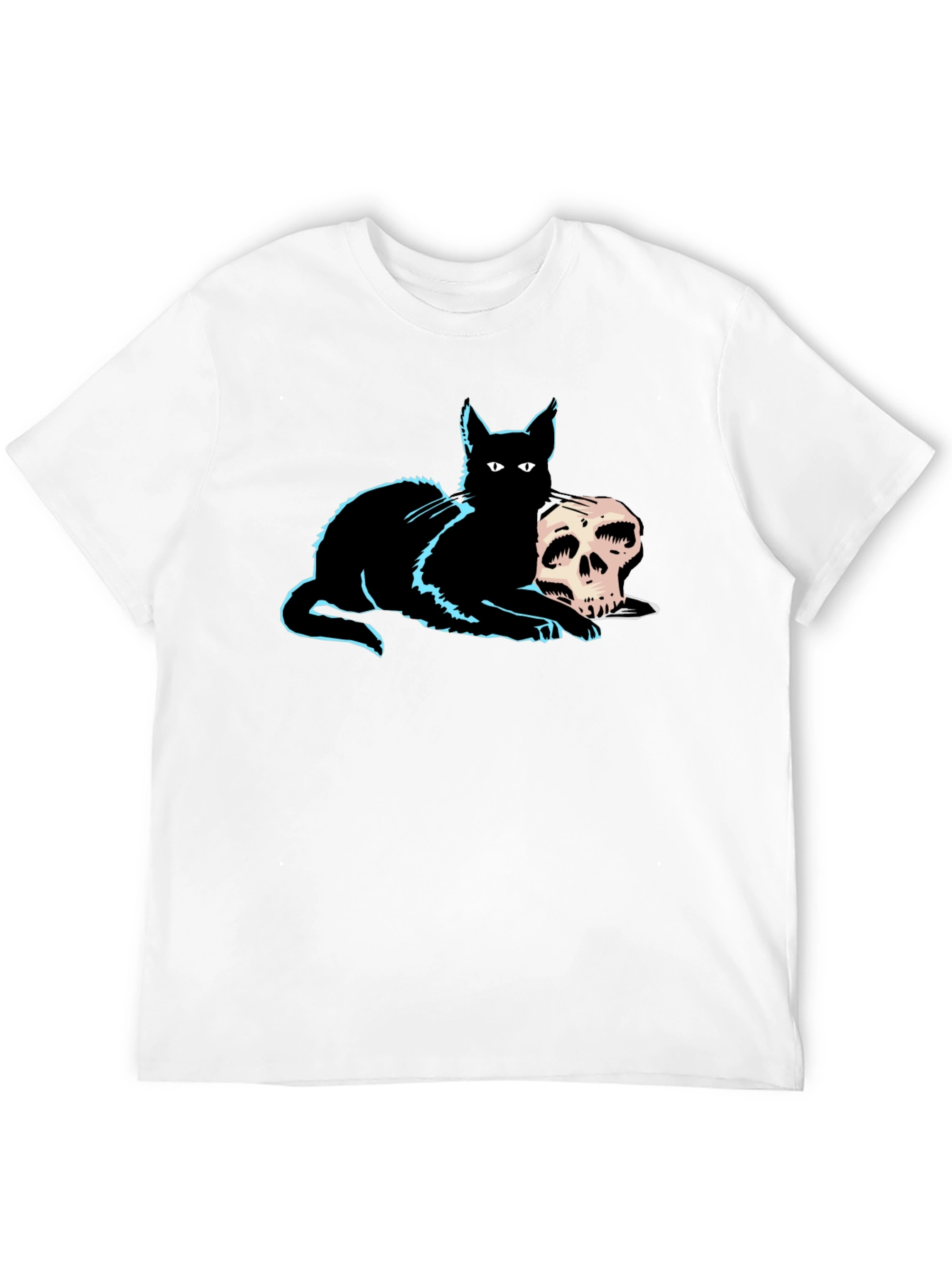 Cat & Skull Graphic Tee - Gothic Style