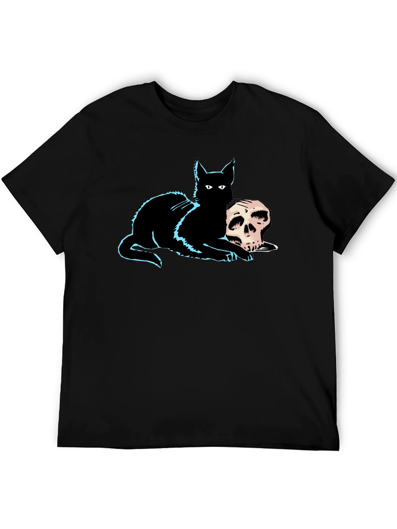 Cat & Skull Graphic Tee - Gothic Style