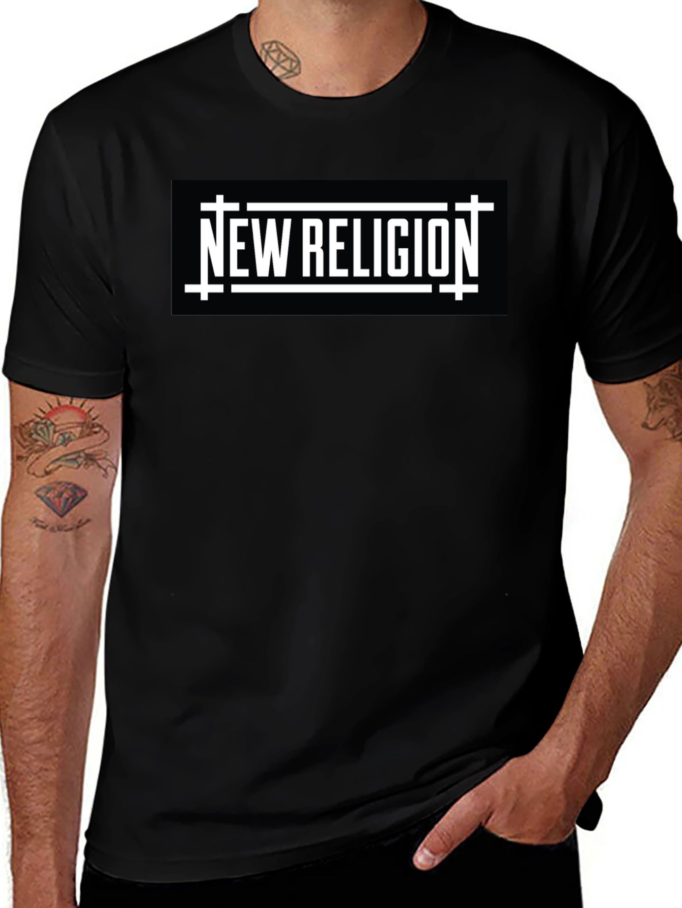 New Religion Graphic Tee - Black Cotton Casual Shirt