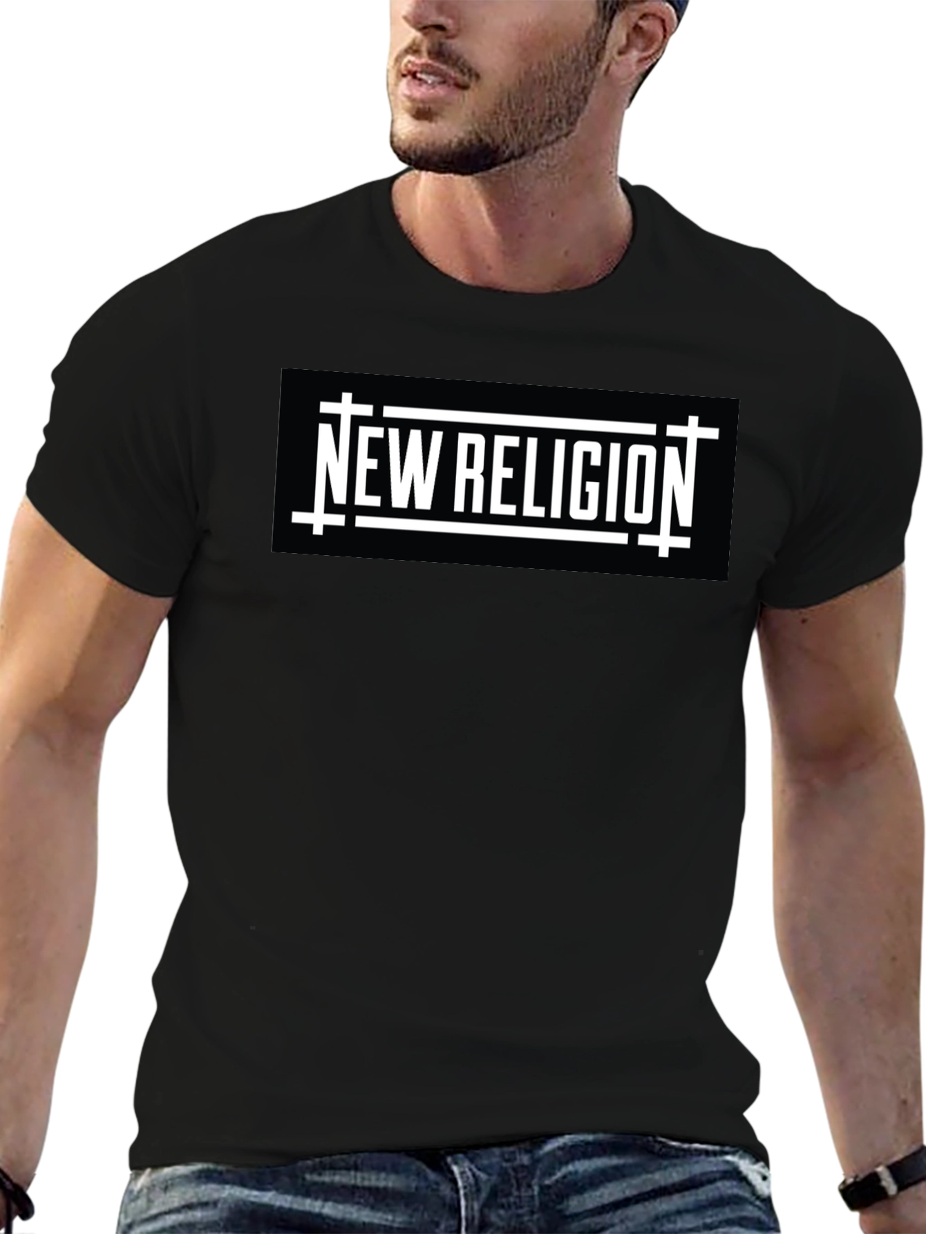 New Religion Graphic Tee - Black Cotton Casual Shirt