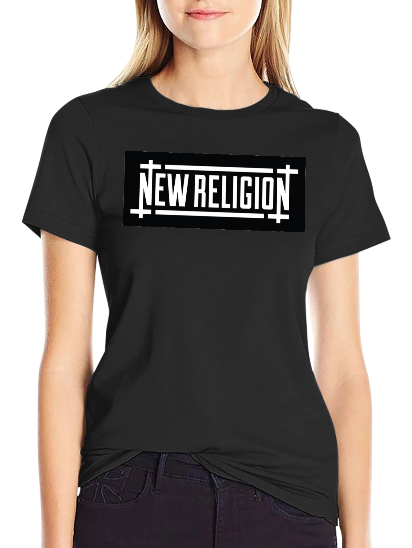 New Religion Graphic Tee - Black Cotton Casual Shirt