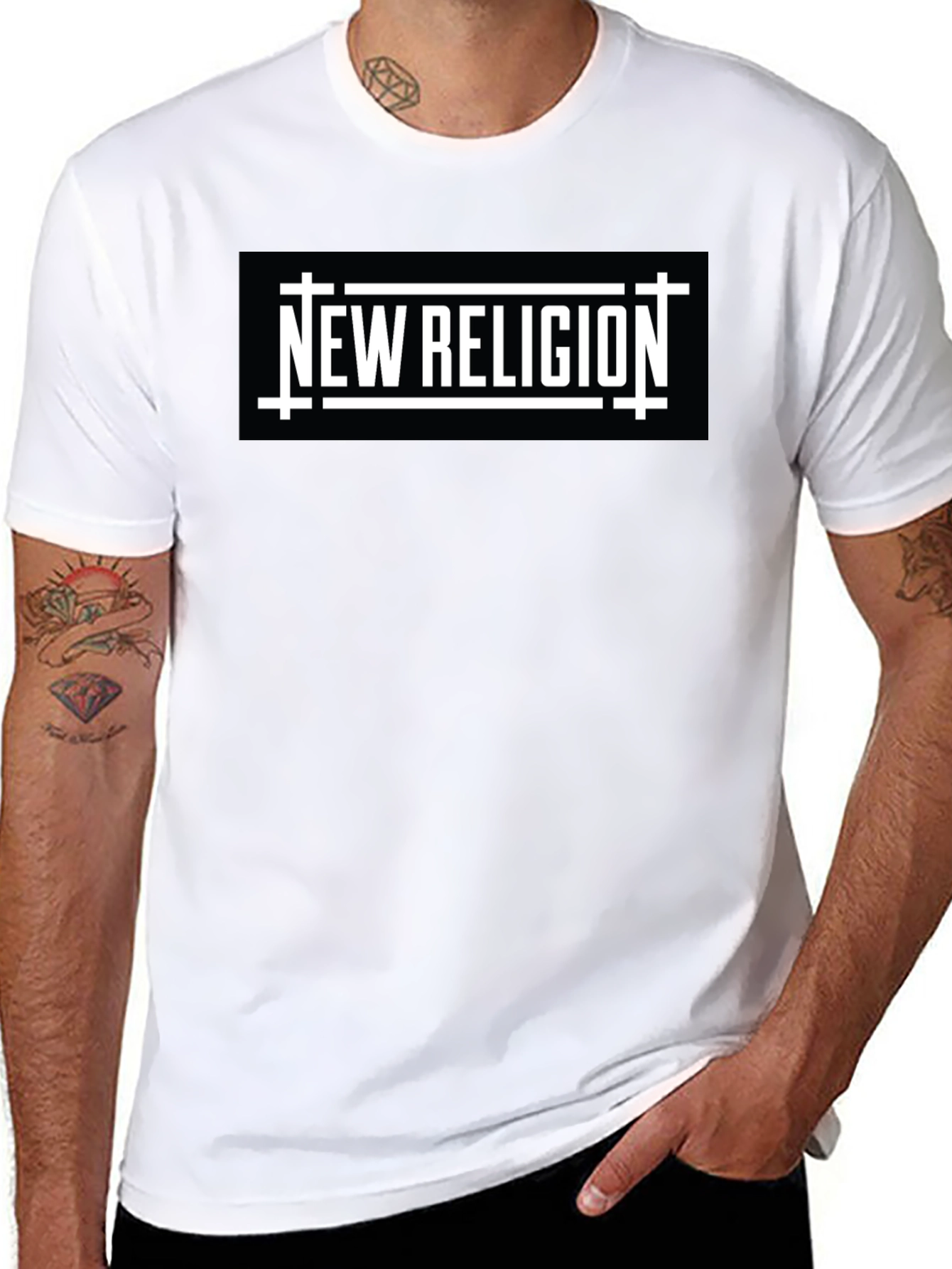 New Religion Graphic Tee - Black Cotton Casual Shirt