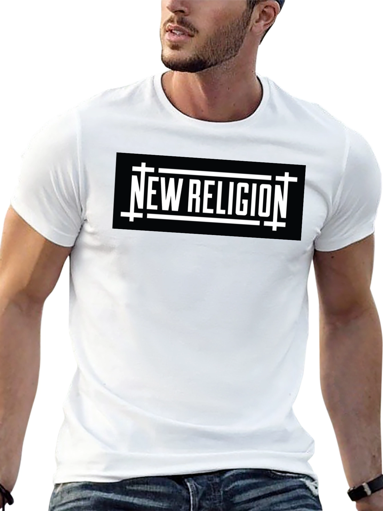 New Religion Graphic Tee - Black Cotton Casual Shirt