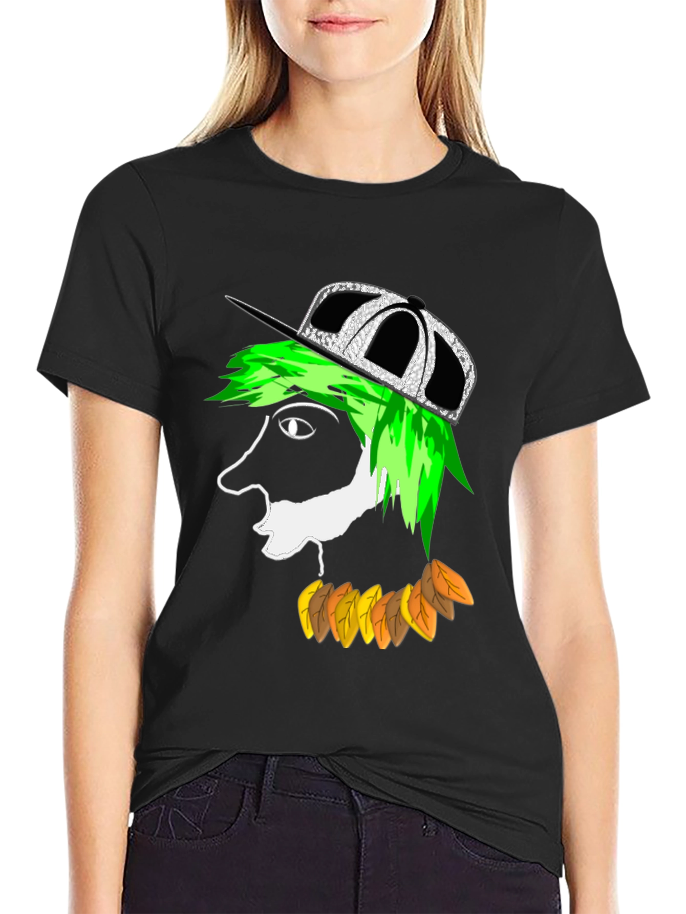 Funky Cartoon Face Black T-Shirt