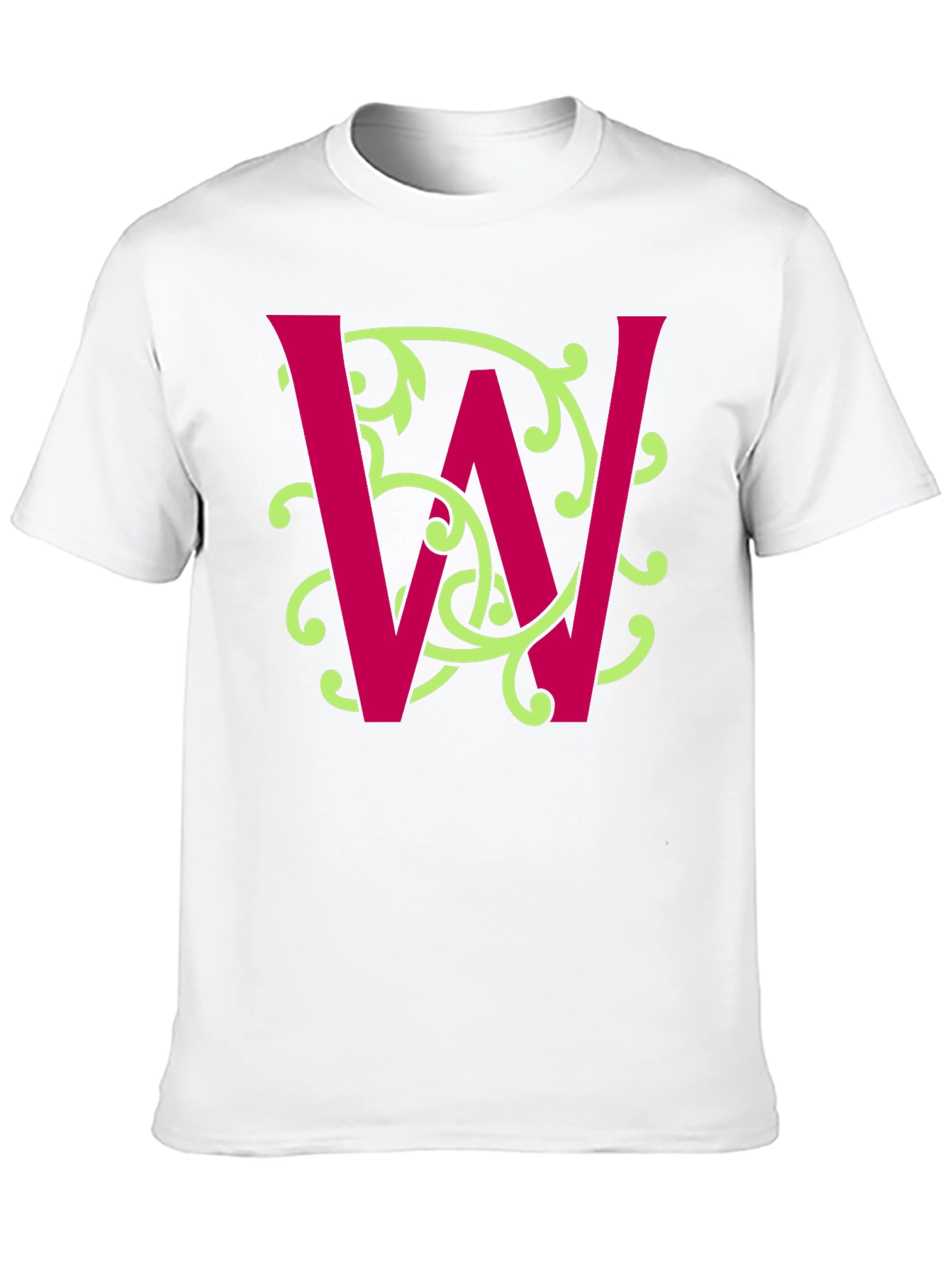 Letter W Floral Vine Graphic Tee - Black