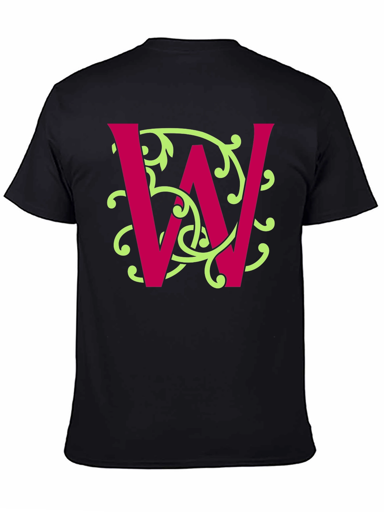 Letter W Floral Vine Graphic Tee - Black