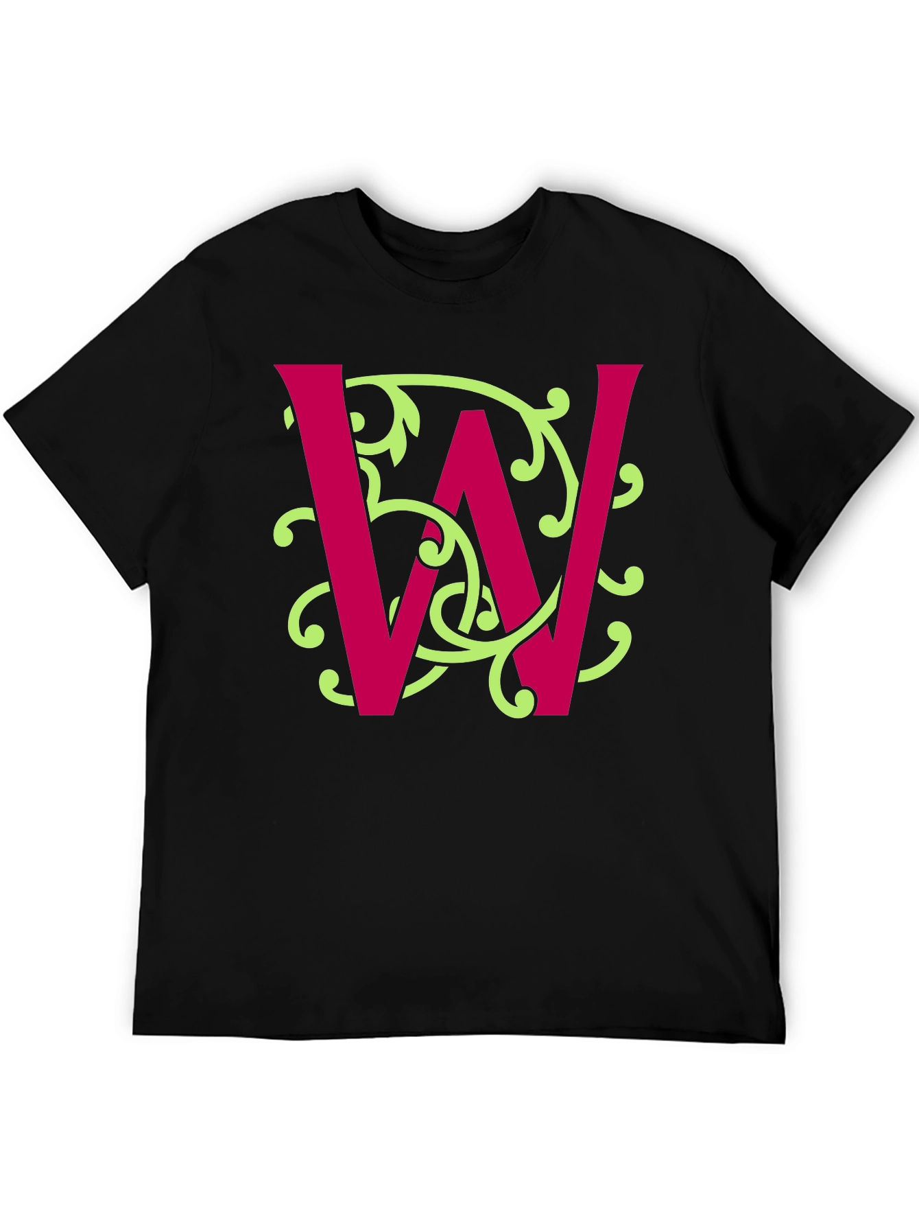 Letter W Floral Vine Graphic Tee - Black