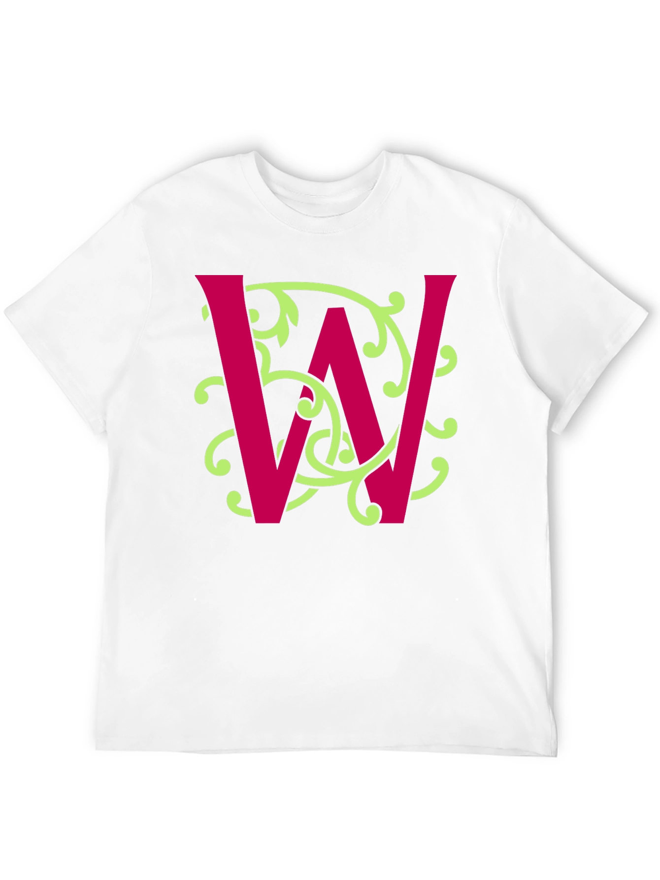 Letter W Floral Vine Graphic Tee - Black