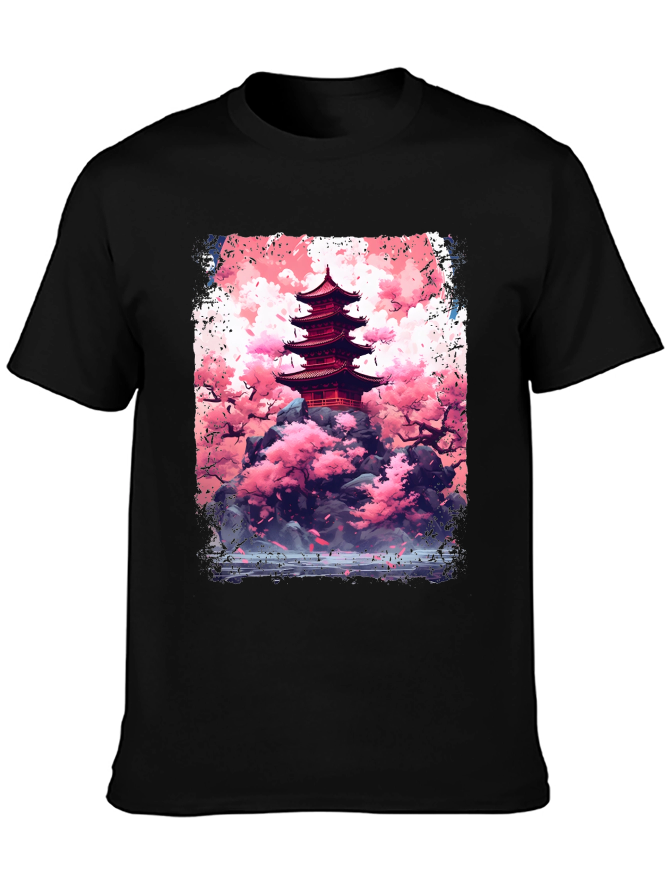 Japanese Pagoda Cherry Blossom Graphic Tee