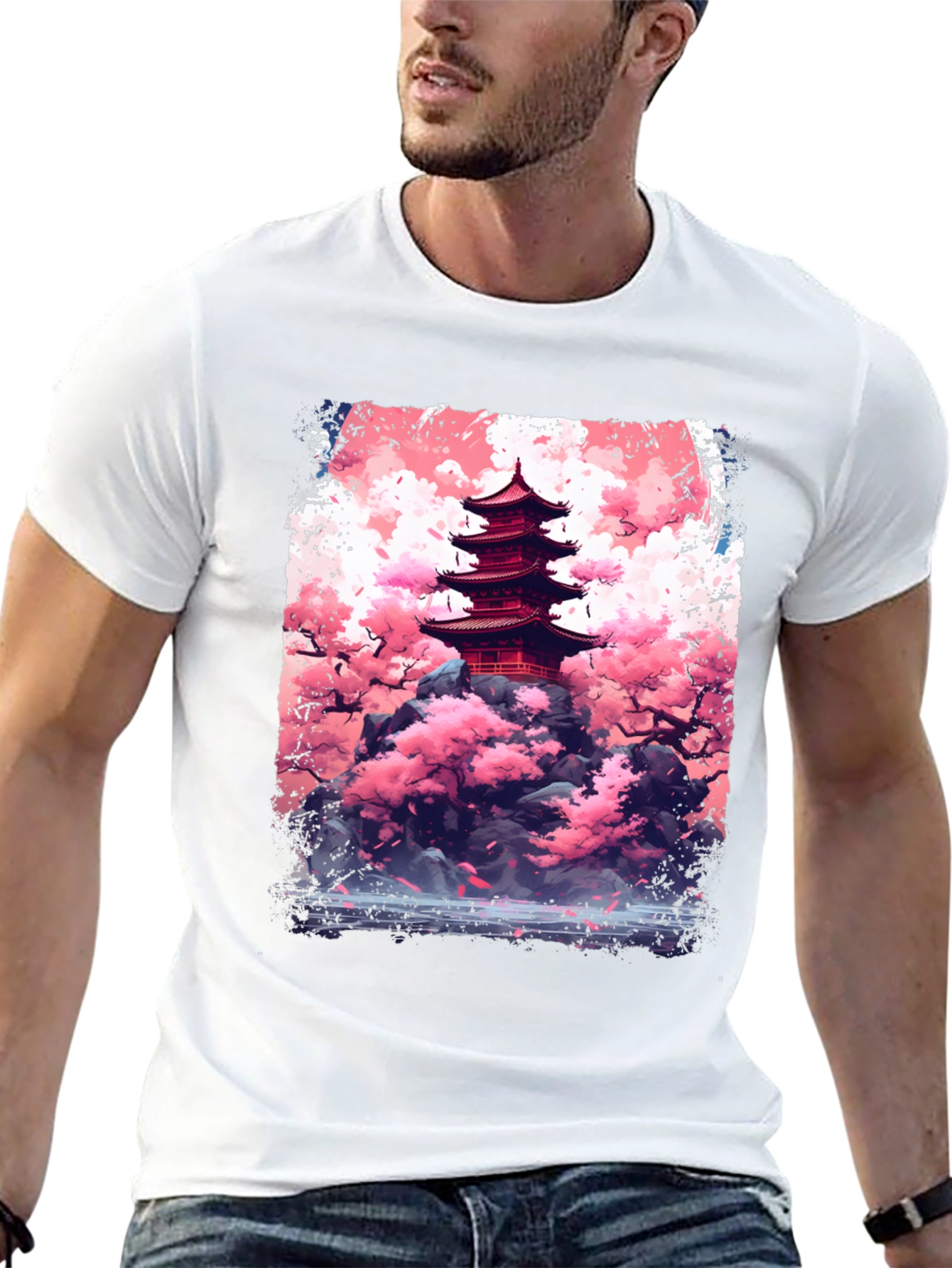 Japanese Pagoda Cherry Blossom Graphic Tee