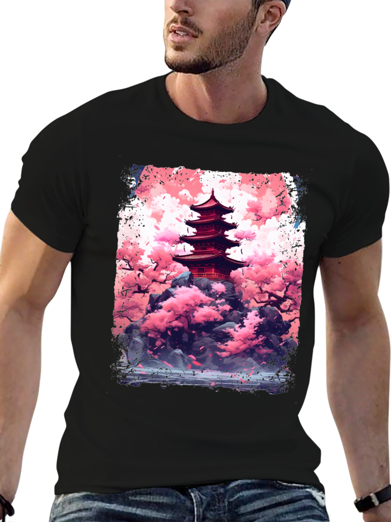 Japanese Pagoda Cherry Blossom Graphic Tee