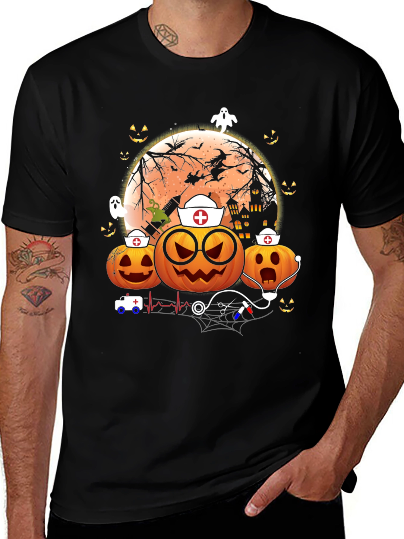 Halloween Nurse Pumpkin Graphic Tee
