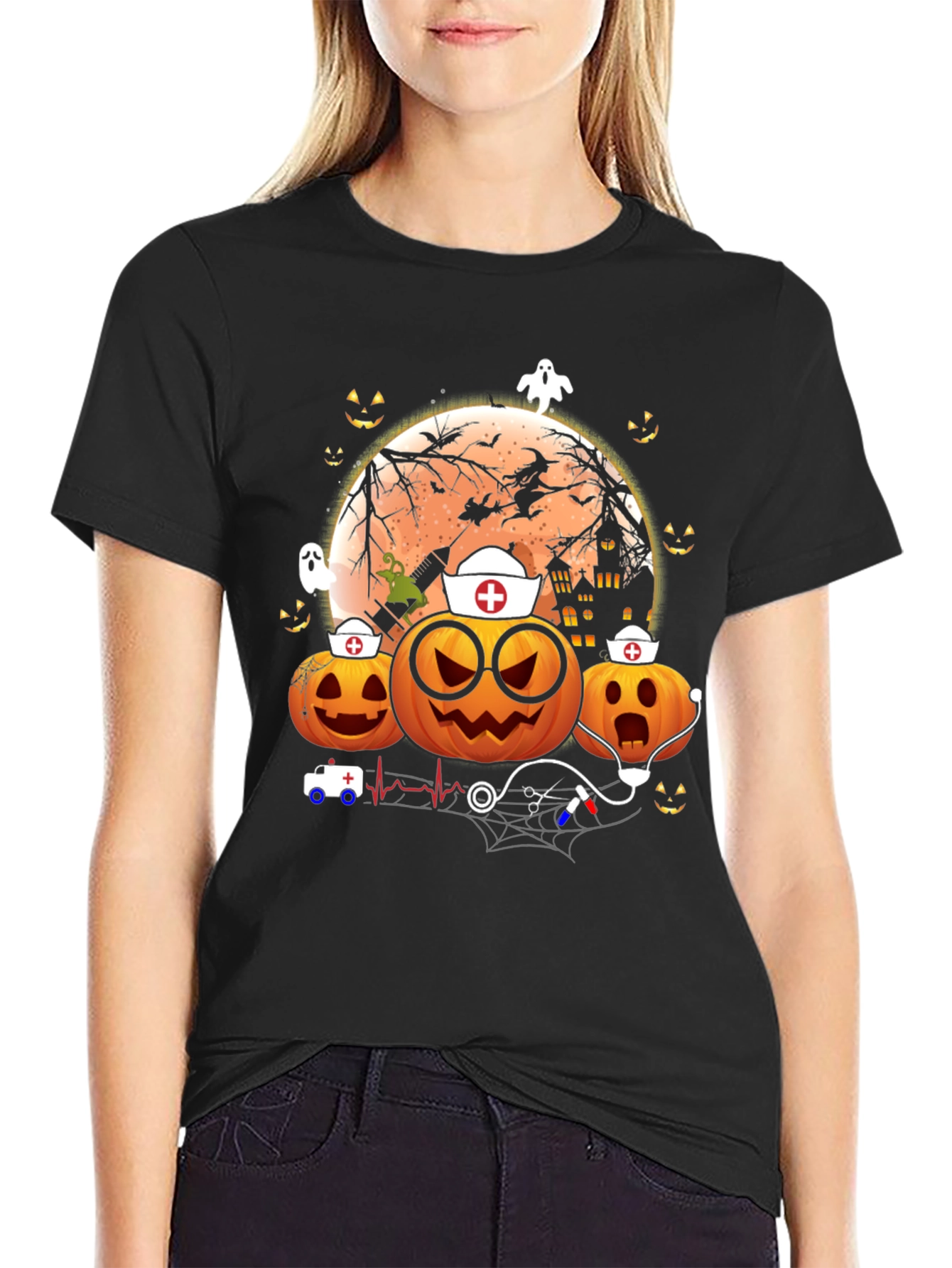 Halloween Nurse Pumpkin Graphic Tee