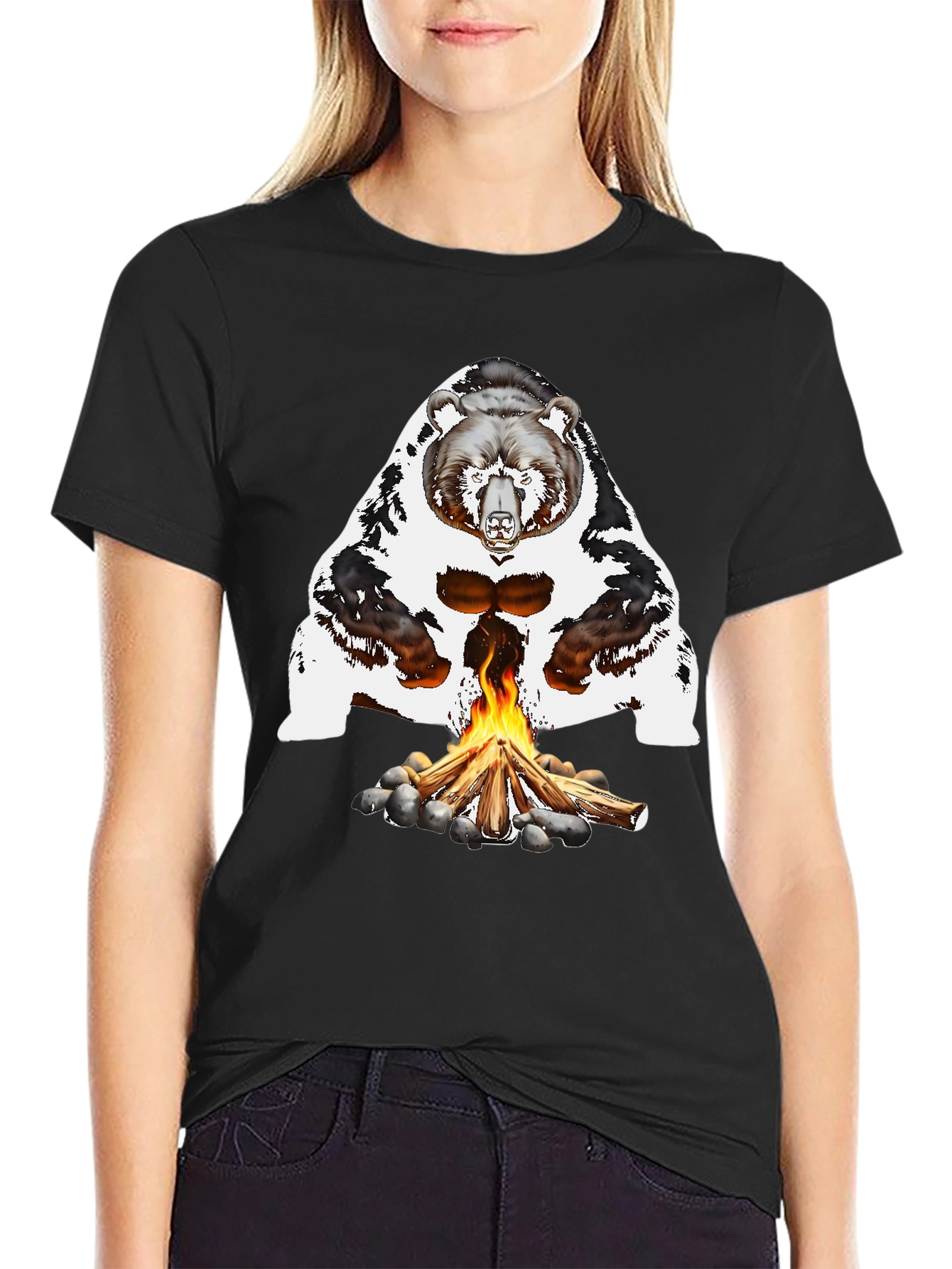 Bear Campfire Graphic Tee - Black