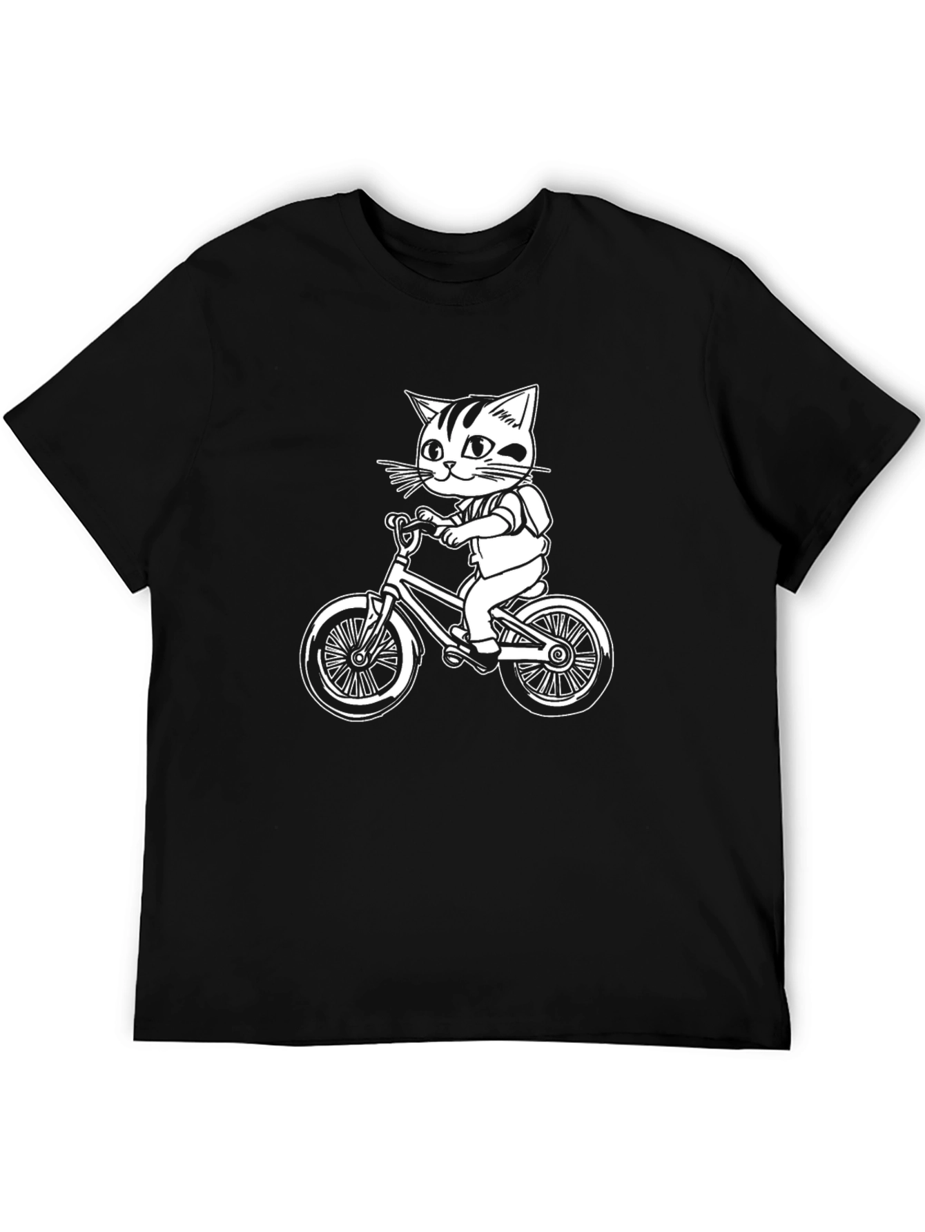 Cat On Bike Graphic T-Shirt - Black