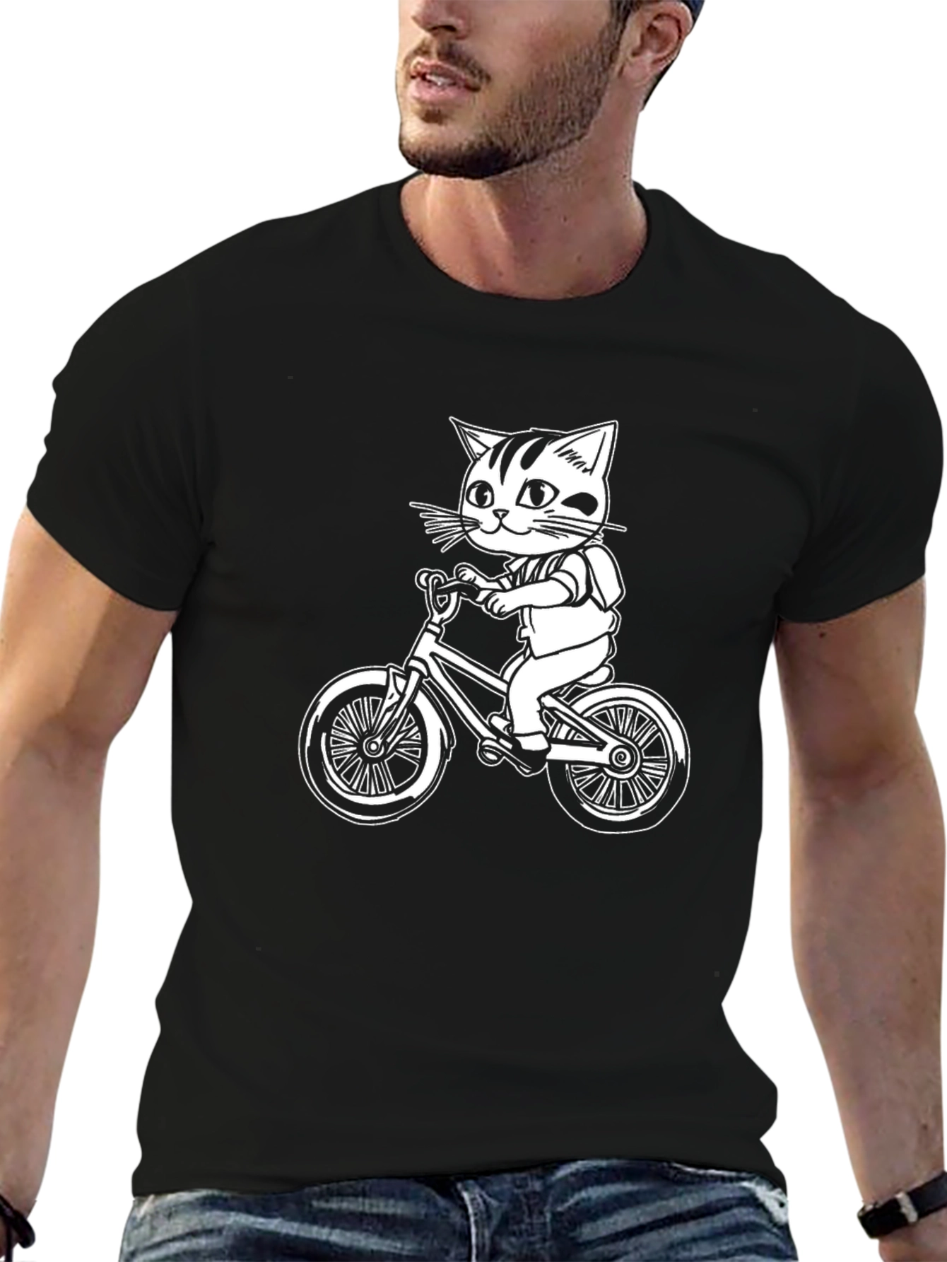 Cat On Bike Graphic T-Shirt - Black