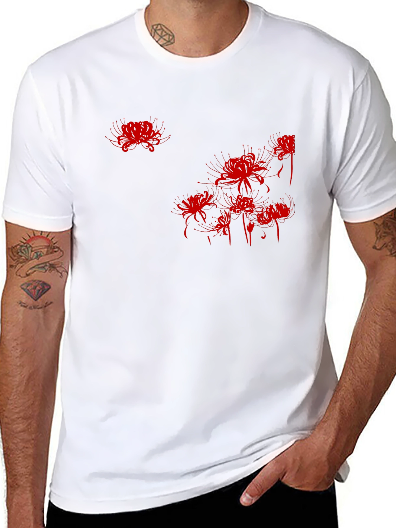 Red Spider Lily Graphic Tee - Mens Black T-Shirt