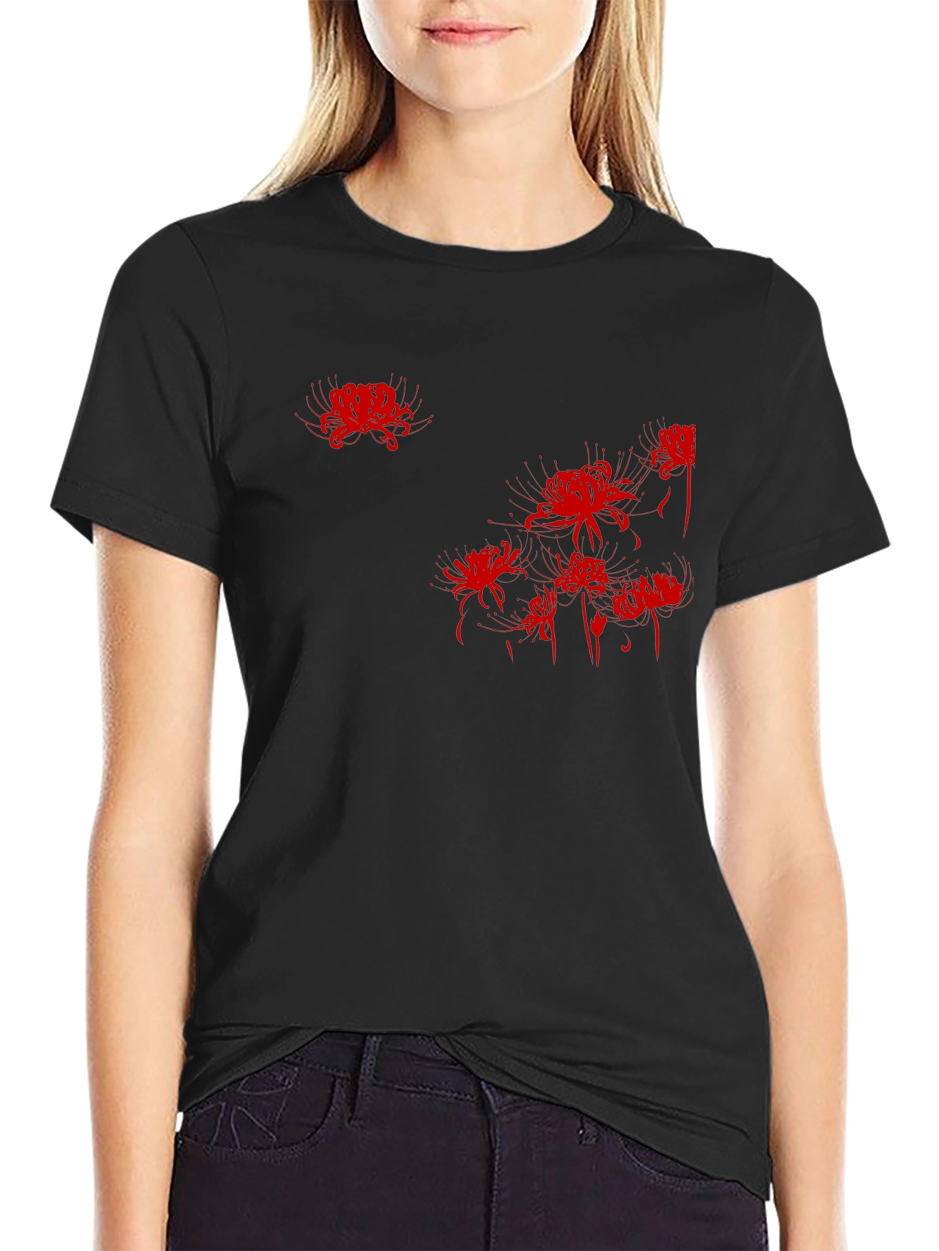 Red Spider Lily Graphic Tee - Mens Black T-Shirt