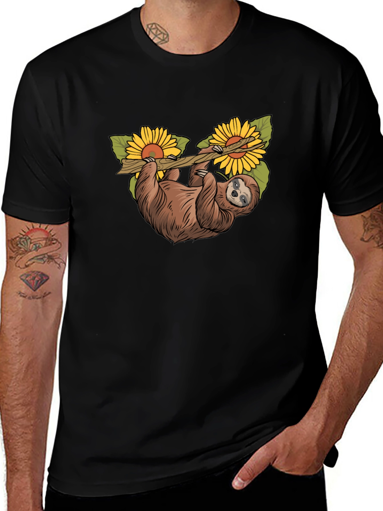 Sloth & Sunflower Graphic T-Shirt - Unique Design