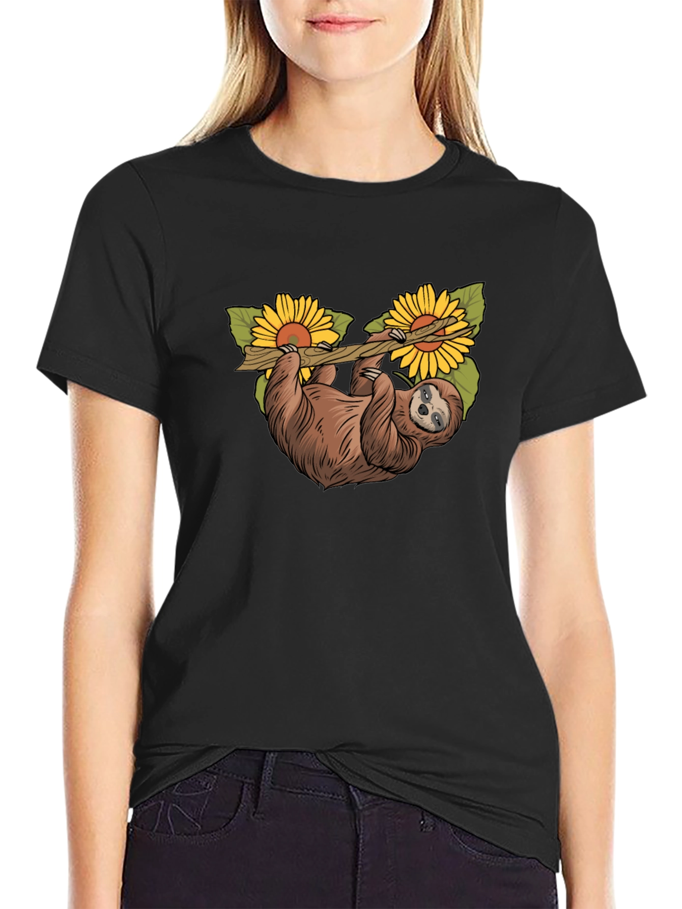 Sloth & Sunflower Graphic T-Shirt - Unique Design