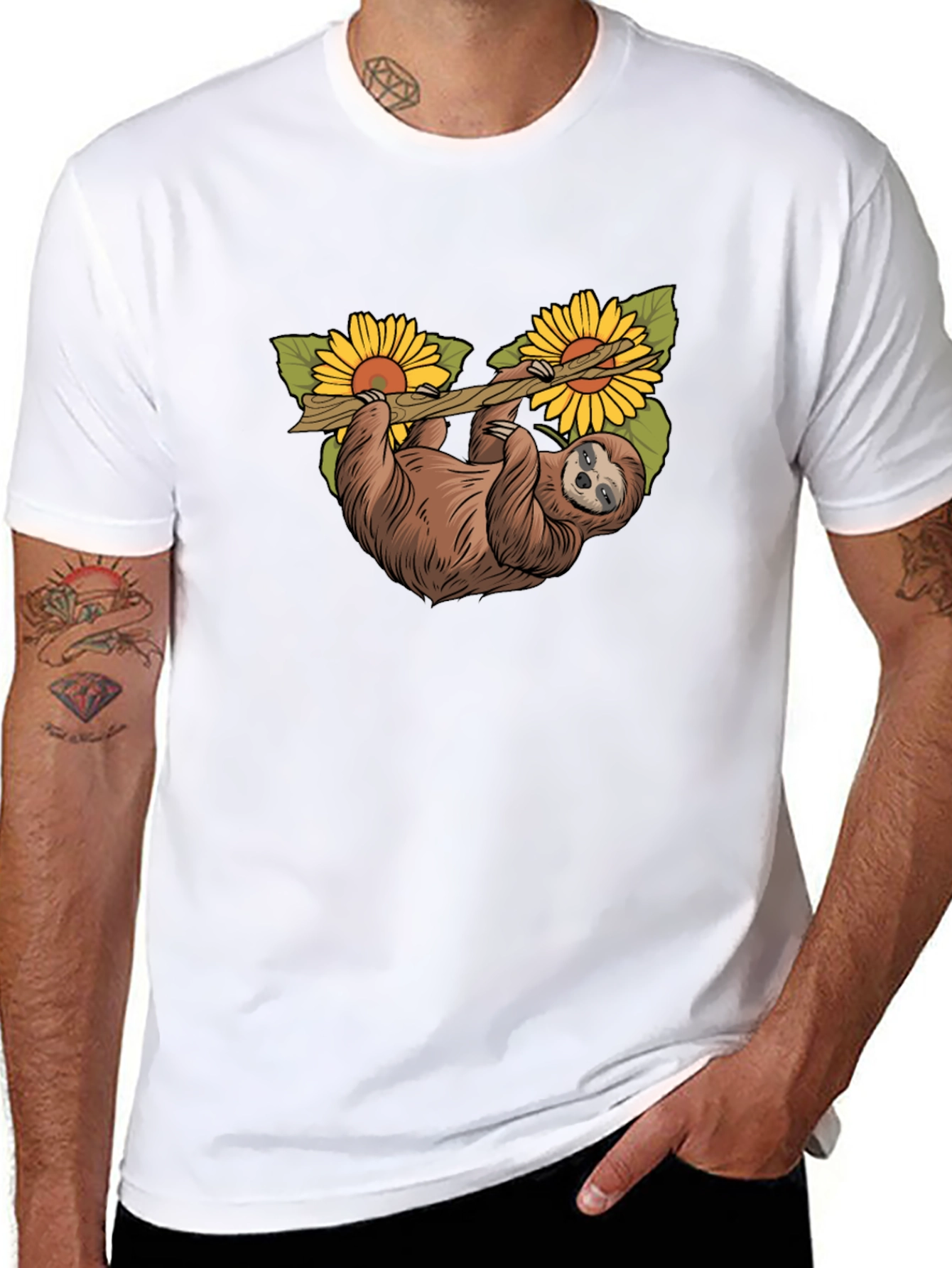 Sloth & Sunflower Graphic T-Shirt - Unique Design
