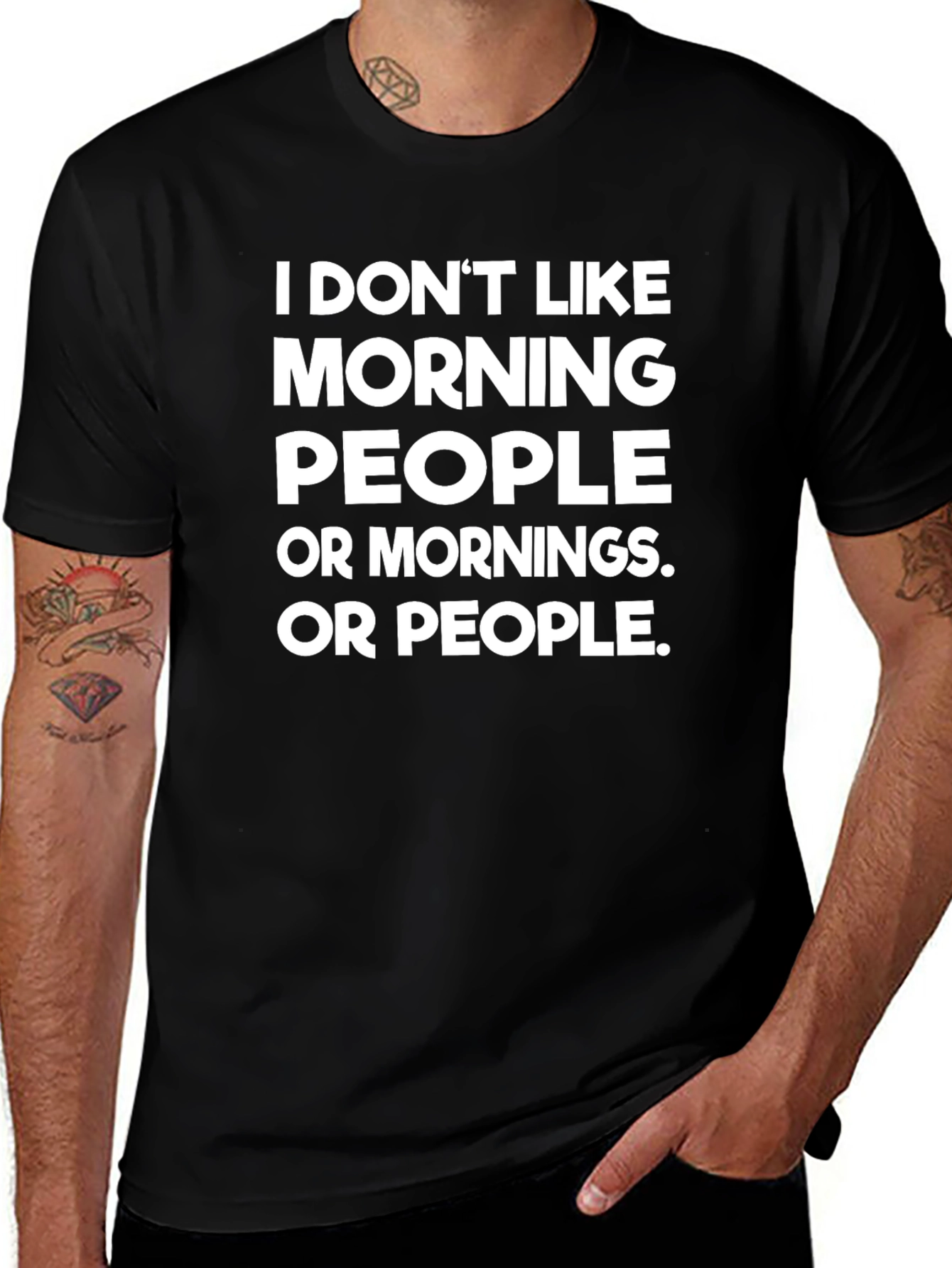 Funny I Dont Like Morning People Black T-Shirt