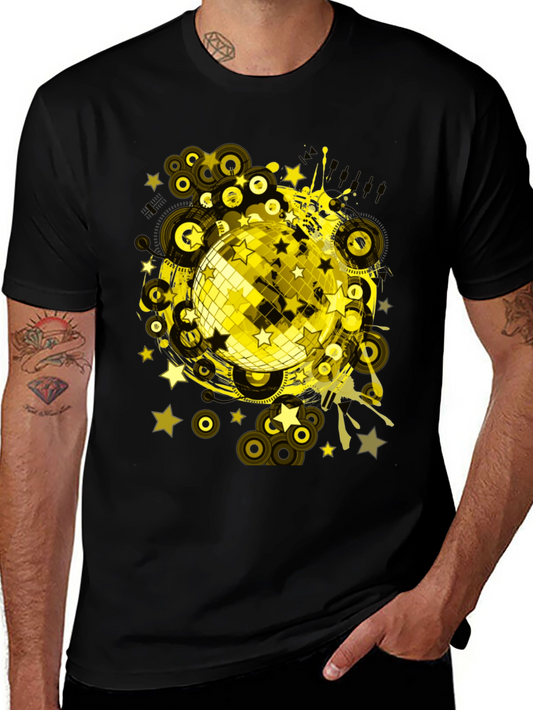 Disco Ball Graphic Tee - Black Cotton T-Shirt
