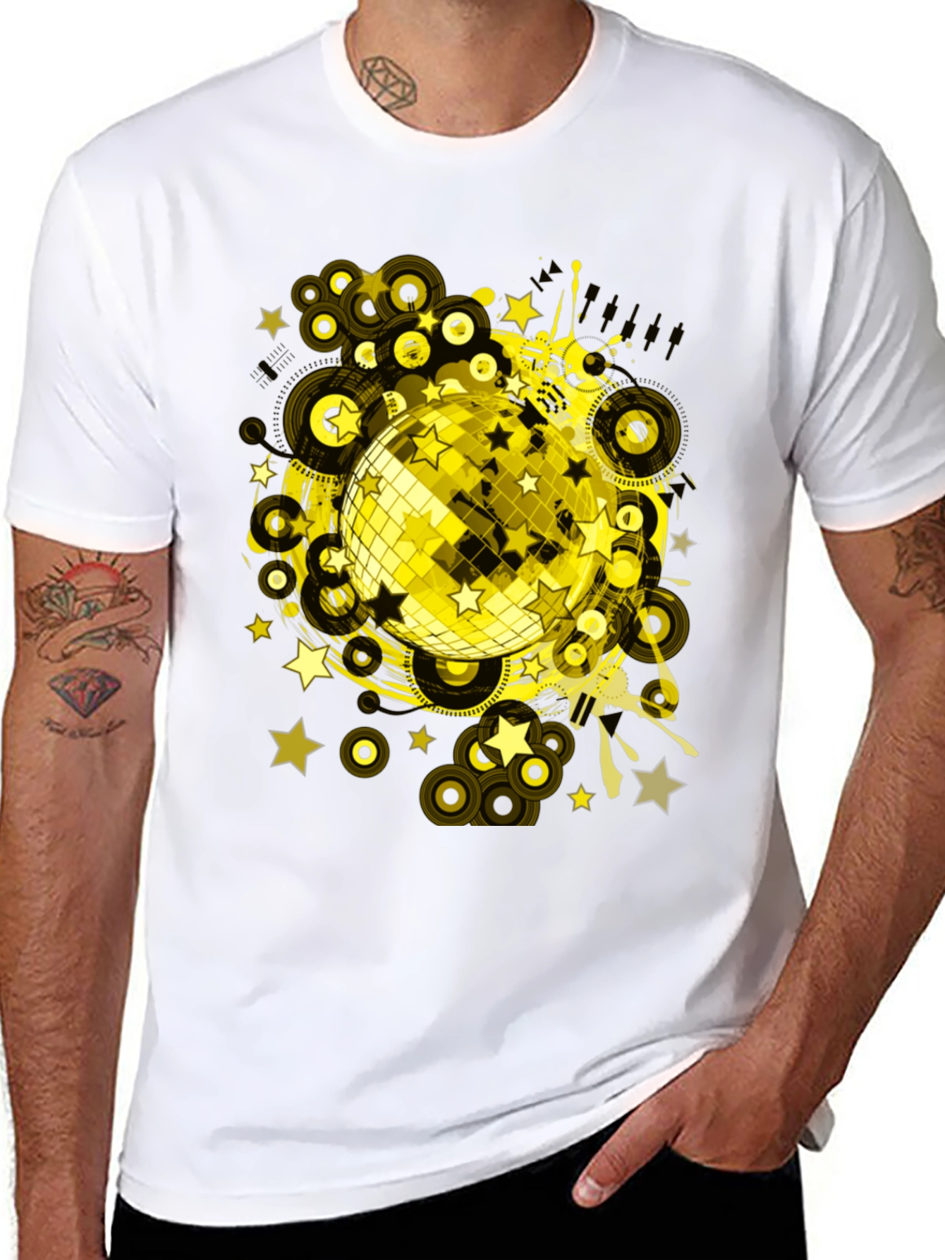 Disco Ball Graphic Tee - Black Cotton T-Shirt
