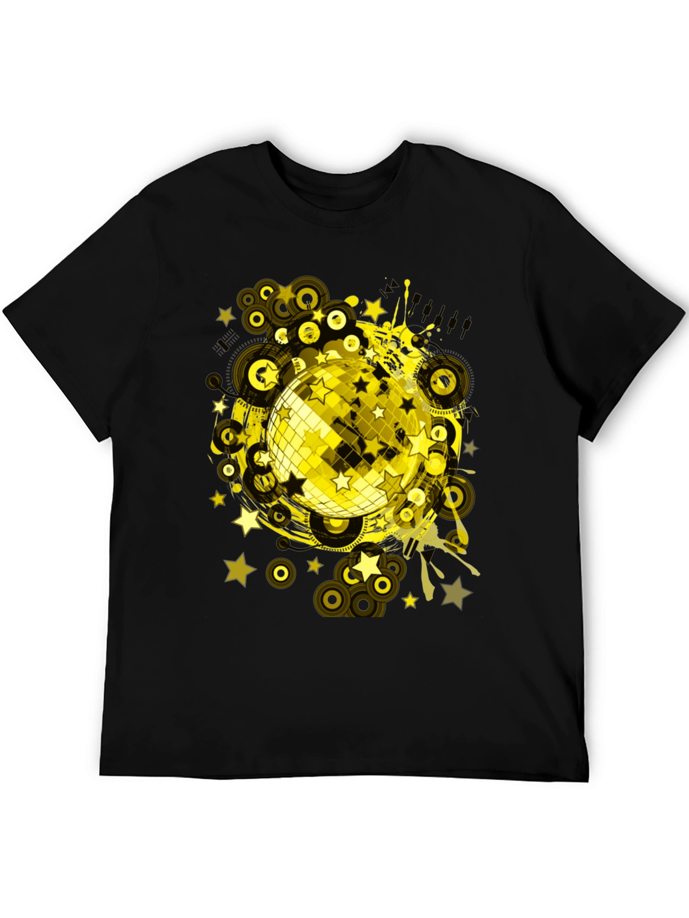 Disco Ball Graphic Tee - Black Cotton T-Shirt