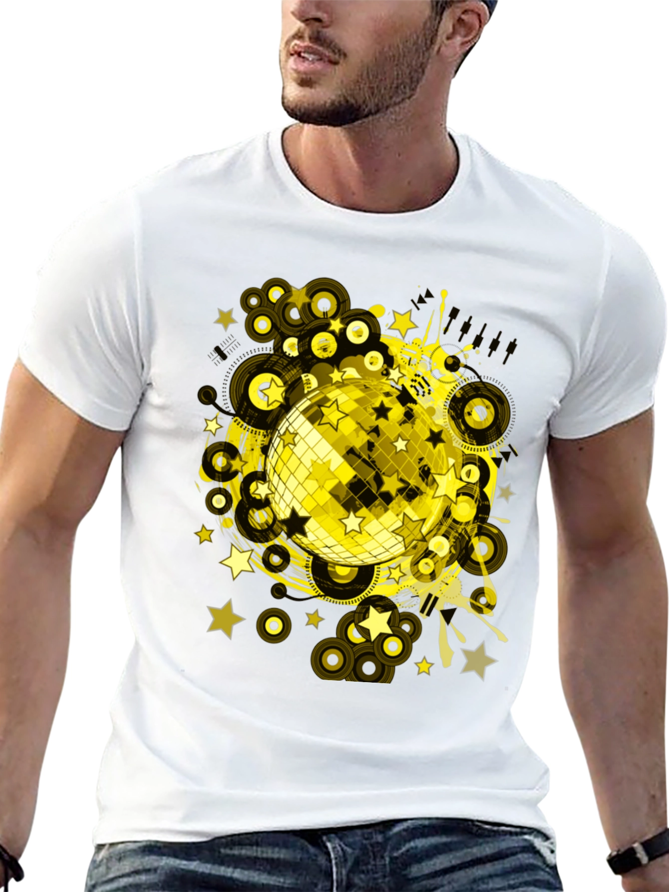 Disco Ball Graphic Tee - Black Cotton T-Shirt