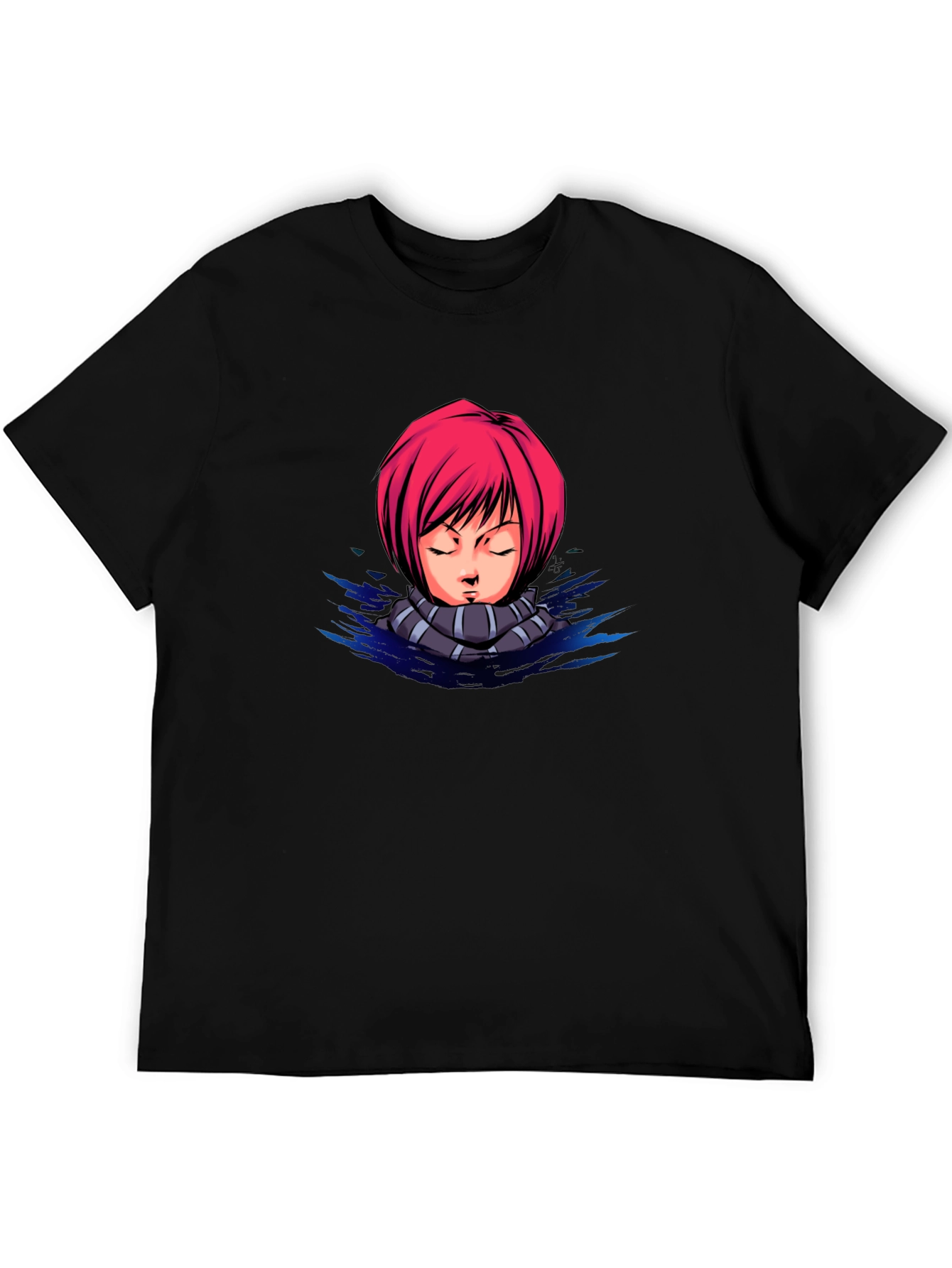Anime Girl Graphic Tee - Black Cotton T-Shirt