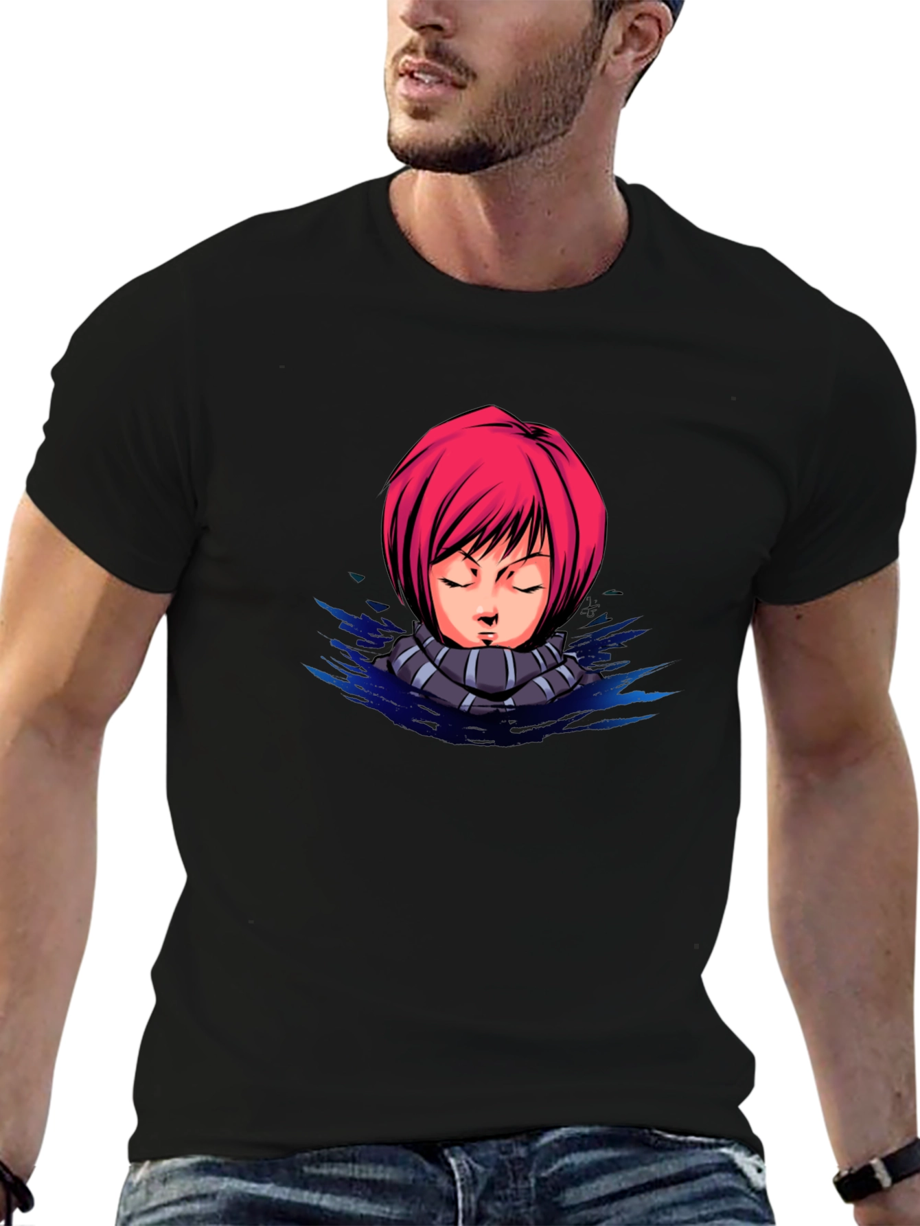 Anime Girl Graphic Tee - Black Cotton T-Shirt