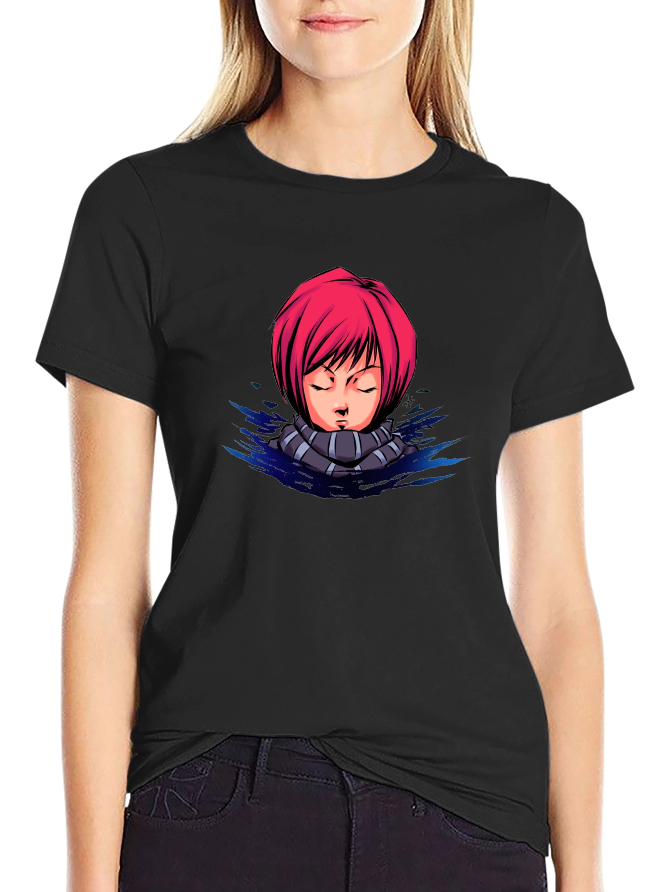 Anime Girl Graphic Tee - Black Cotton T-Shirt