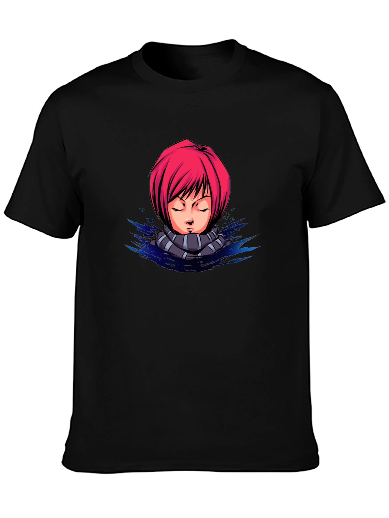 Anime Girl Graphic Tee - Black Cotton T-Shirt