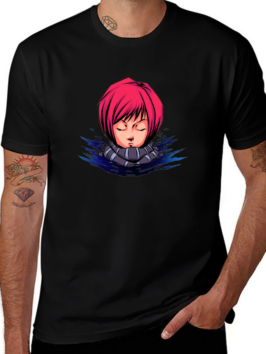 Anime Girl Graphic Tee - Black Cotton T-Shirt