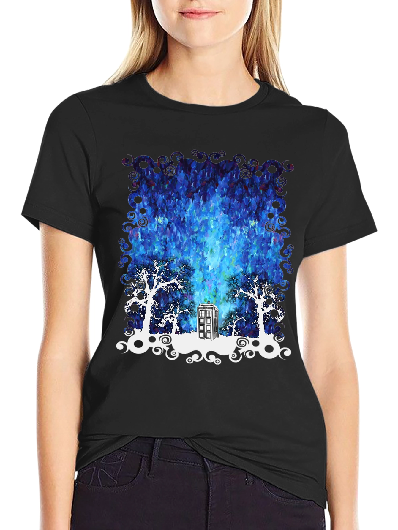 Time Traveler T-Shirt: Tardis in Starry Night