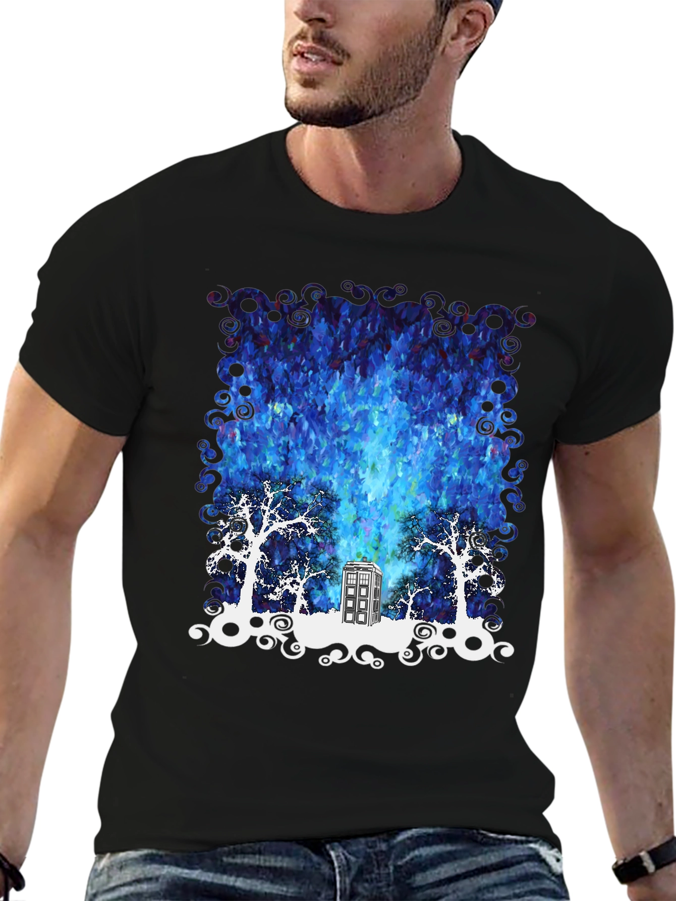 Time Traveler T-Shirt: Tardis in Starry Night