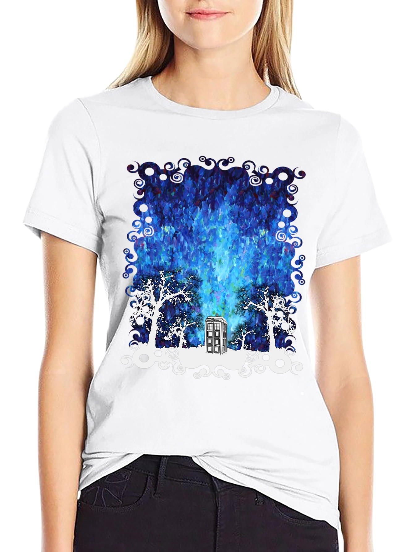 Time Traveler T-Shirt: Tardis in Starry Night