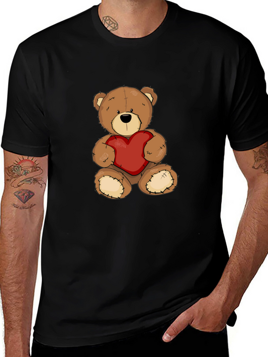 Teddy Bear Heart Graphic Tee - Mens Black T-Shirt