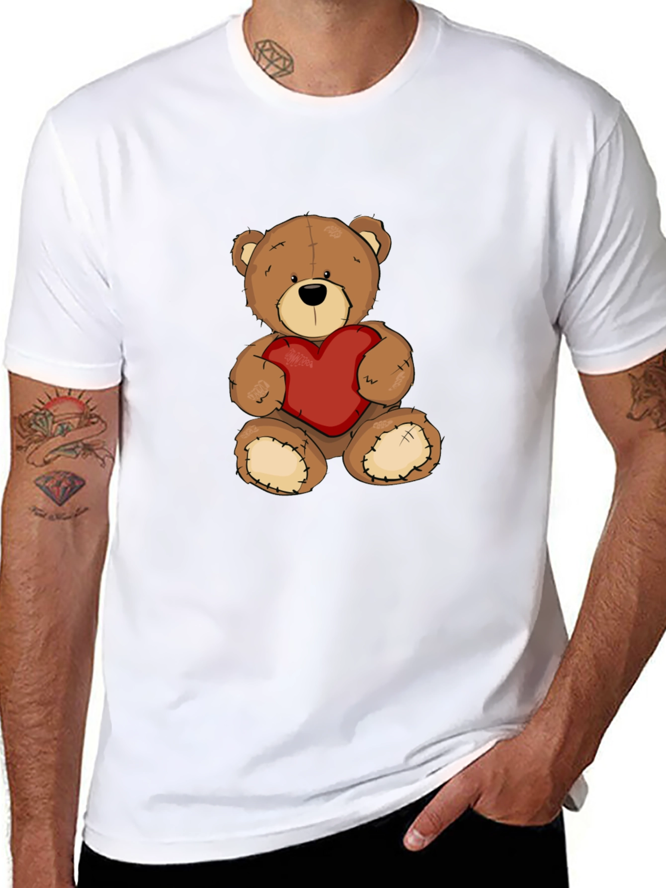 Teddy Bear Heart Graphic Tee - Mens Black T-Shirt