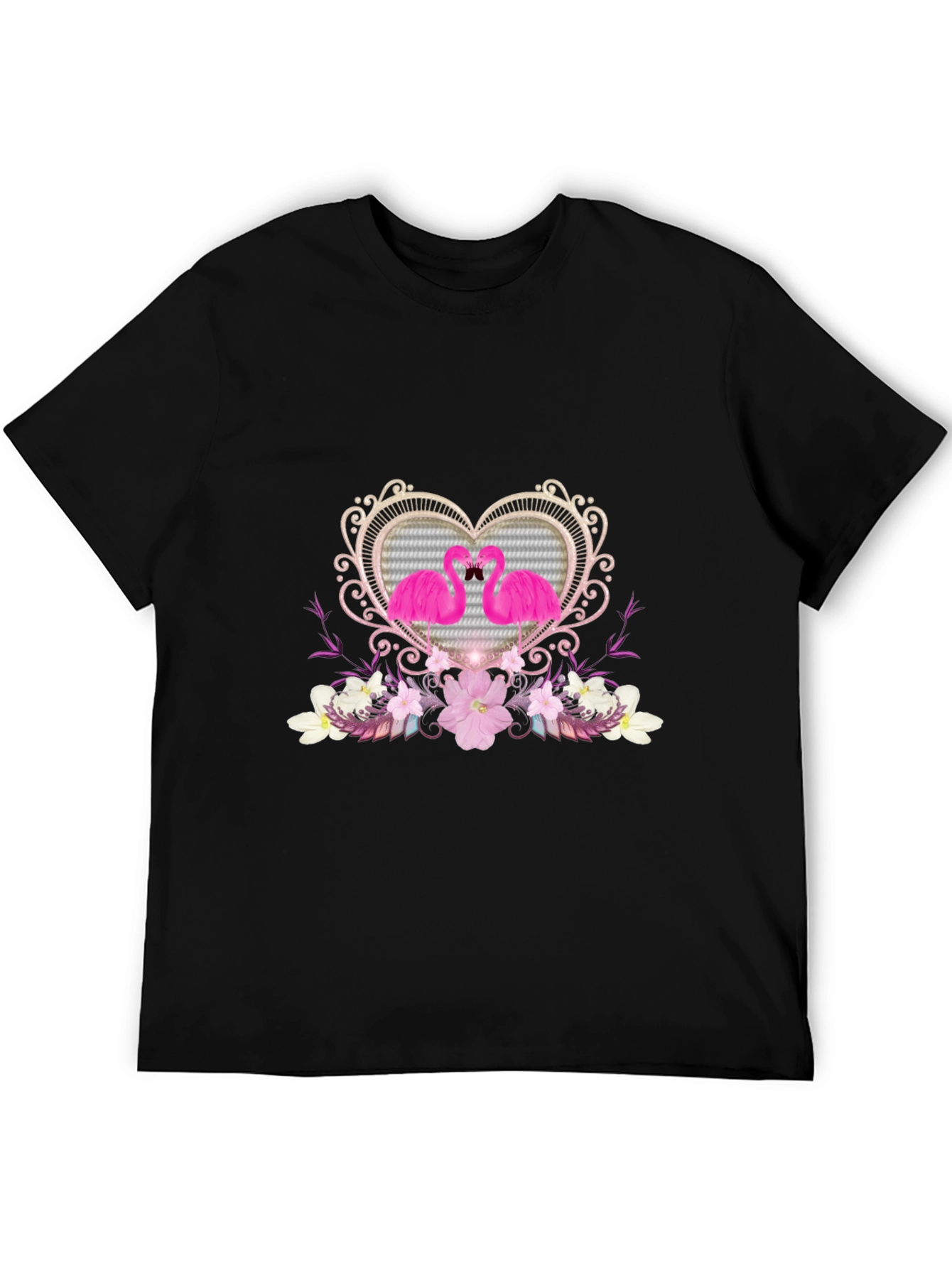 Flamingo Heart Graphic Tee - Black