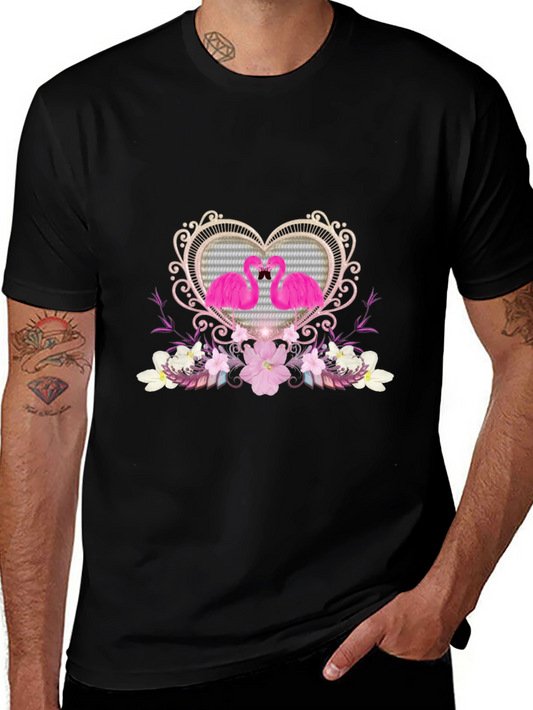 Flamingo Heart Graphic Tee - Black